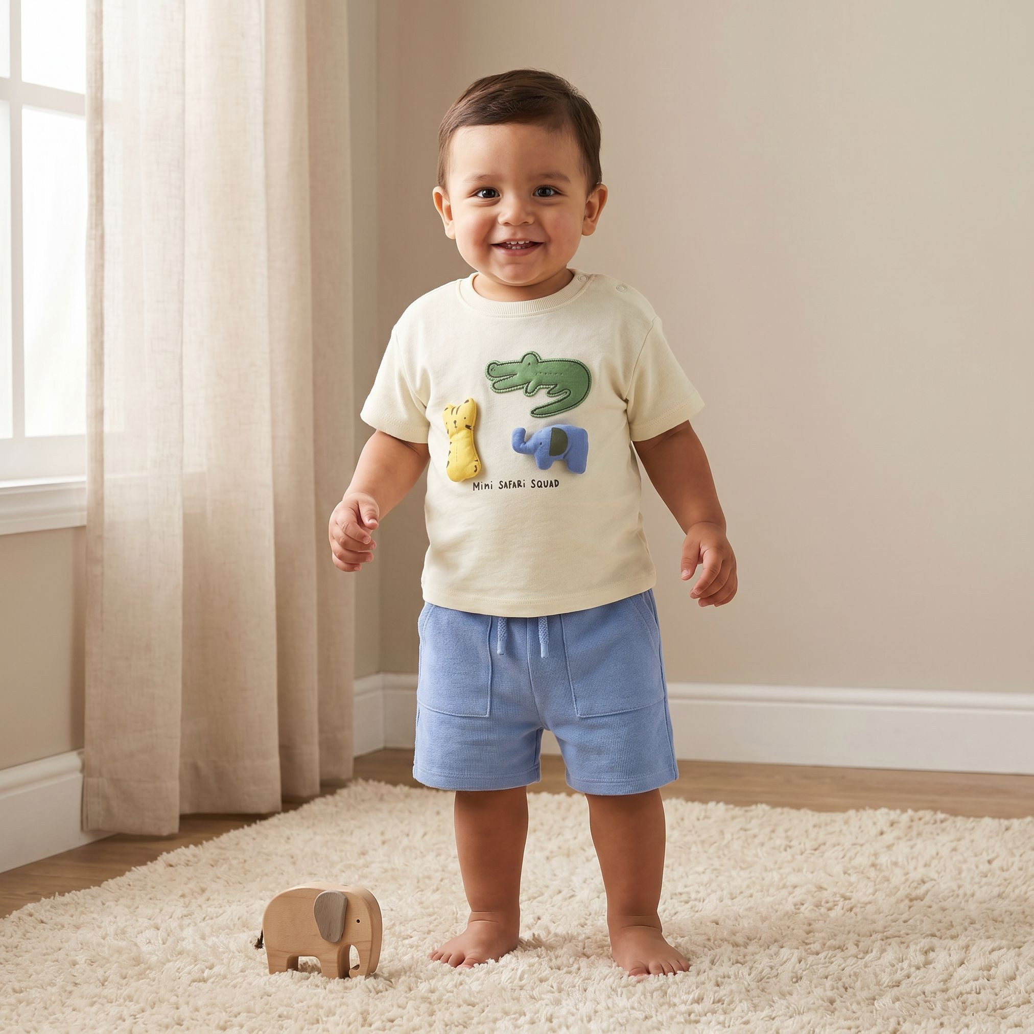 طقم تيشيرت بياقة ضيقة وأكمام قصيرة وشورت بزخارف سفاري من جونيورز-baby-boys-clothing-setsandcoords-image-1