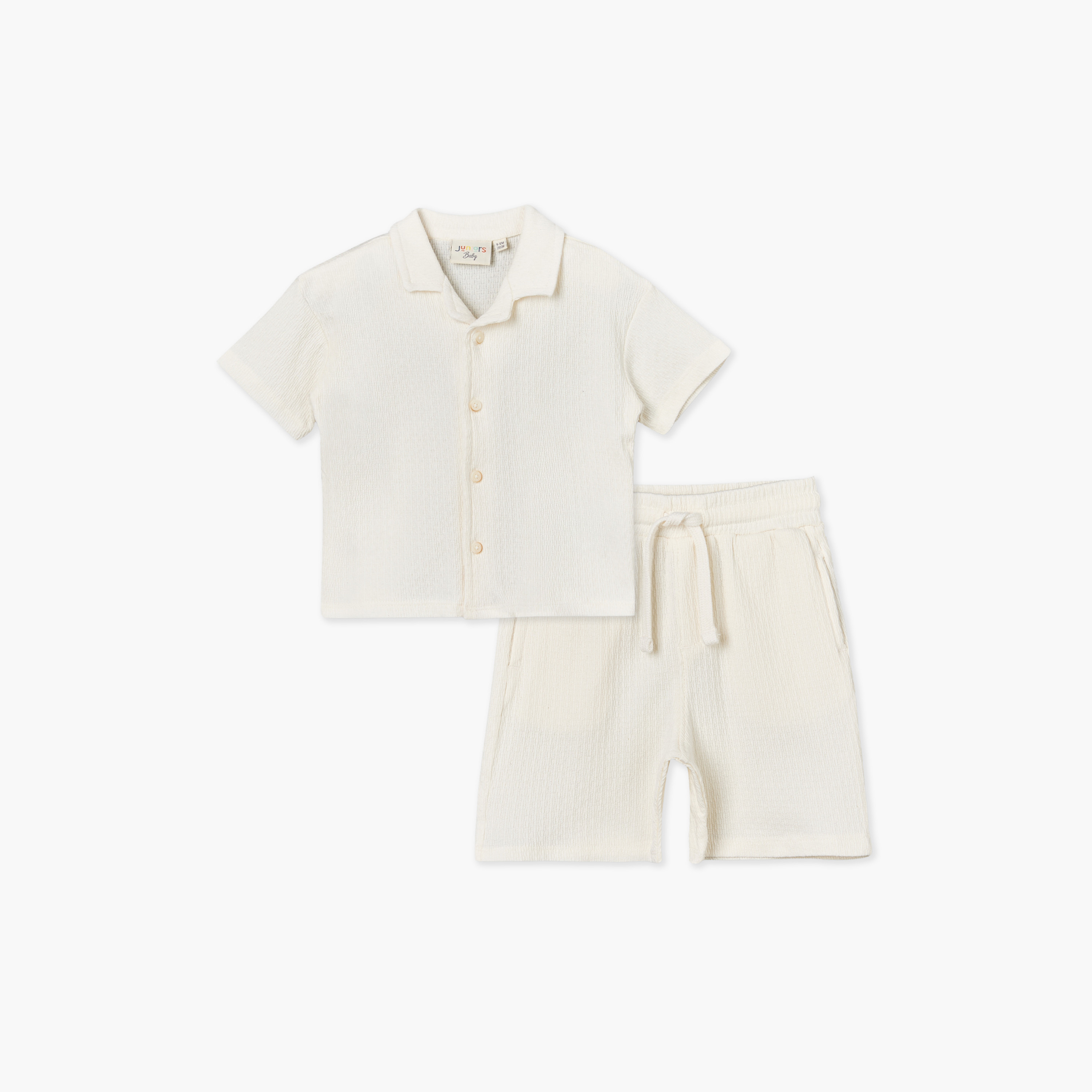 طقم شورت وقميص بارز الملمس بياقة عادية وأكمام قصيرة من جونيورز-baby-boys-clothing-setsandcoords-image-2