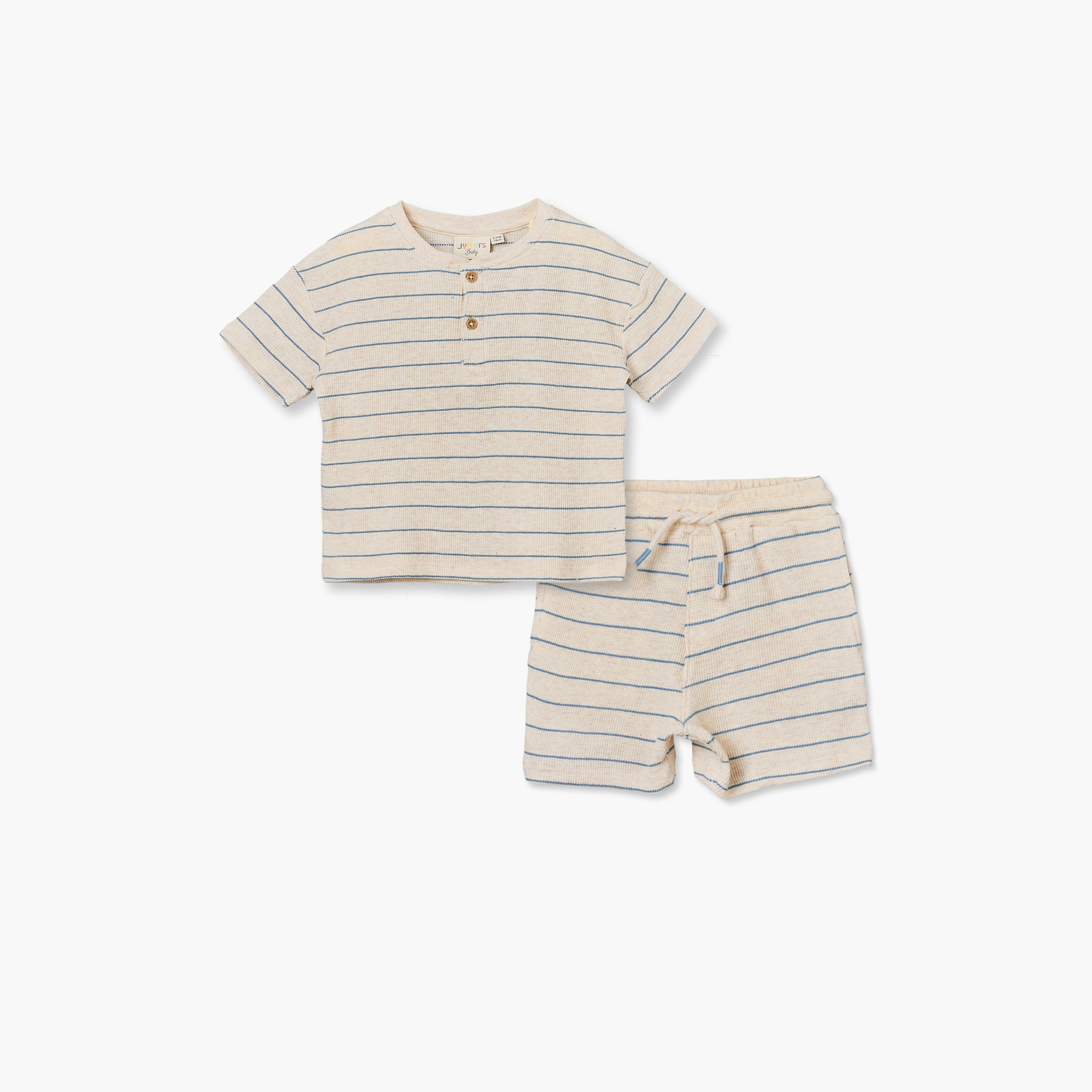 Juniors Henley Neck Short Sleeves T-shirt and Shorts Set with Stripes-baby-boys-clothing-setsandcoords-image-1