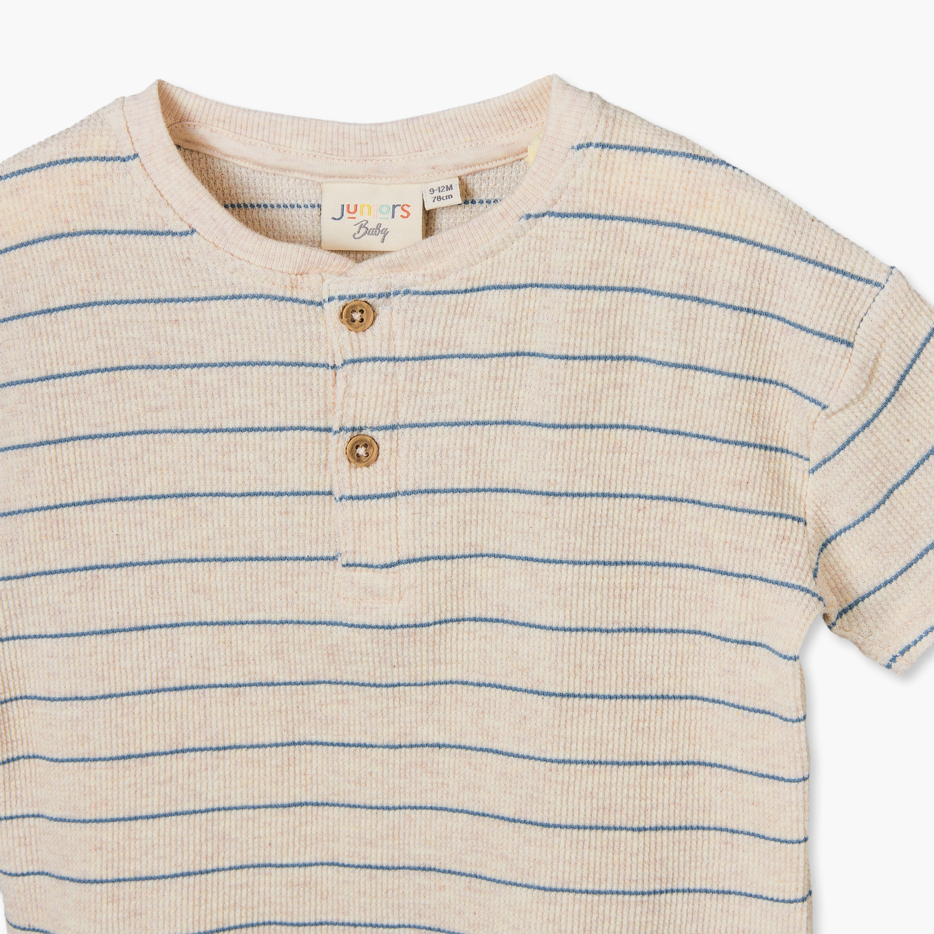 Juniors Henley Neck Short Sleeves T-shirt and Shorts Set with Stripes-baby-boys-clothing-setsandcoords-image-6