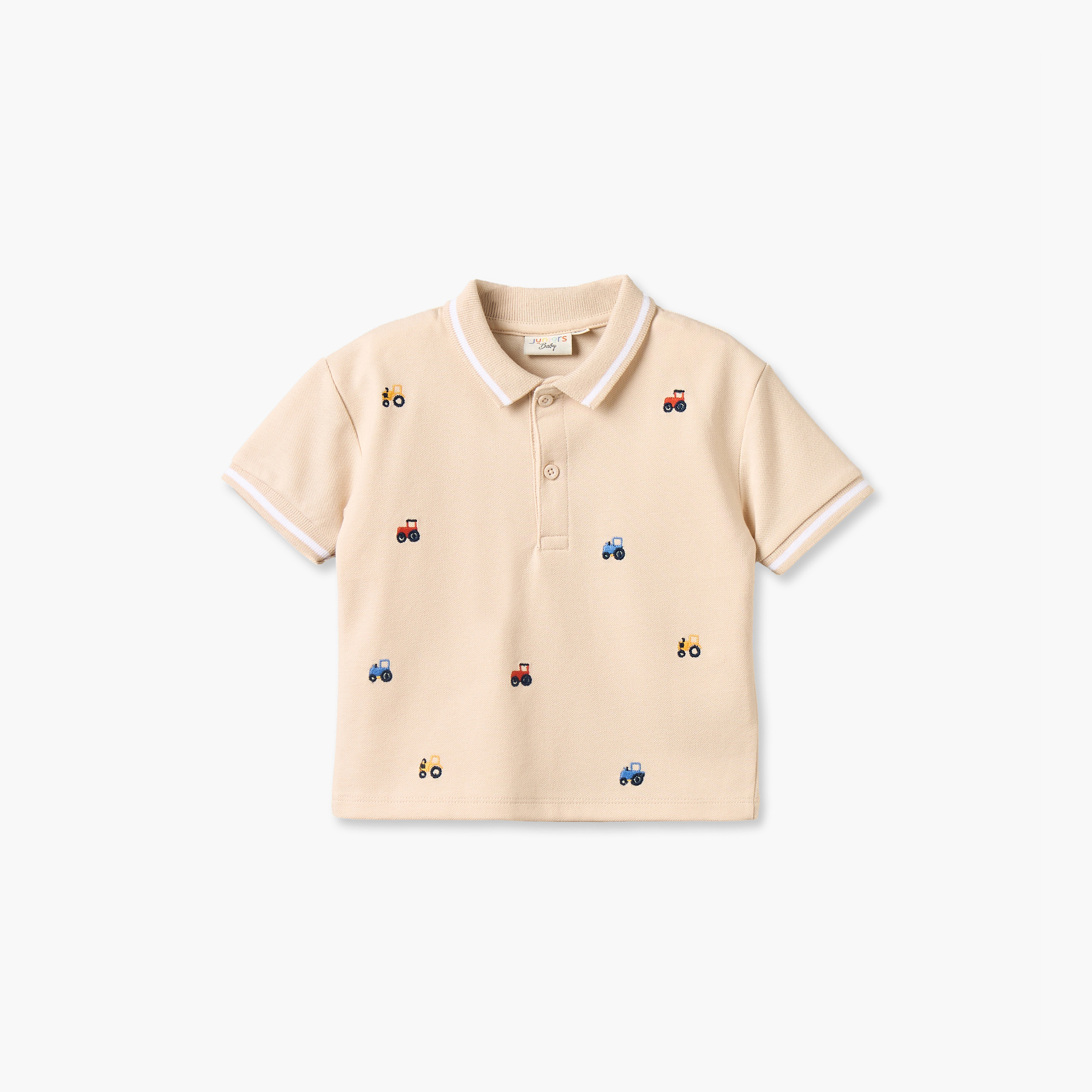Juniors Collared Short Sleeves Polo T-shirt and Shorts Set with Tractor Embroidery-baby-boys-clothing-setsandcoords-image-2