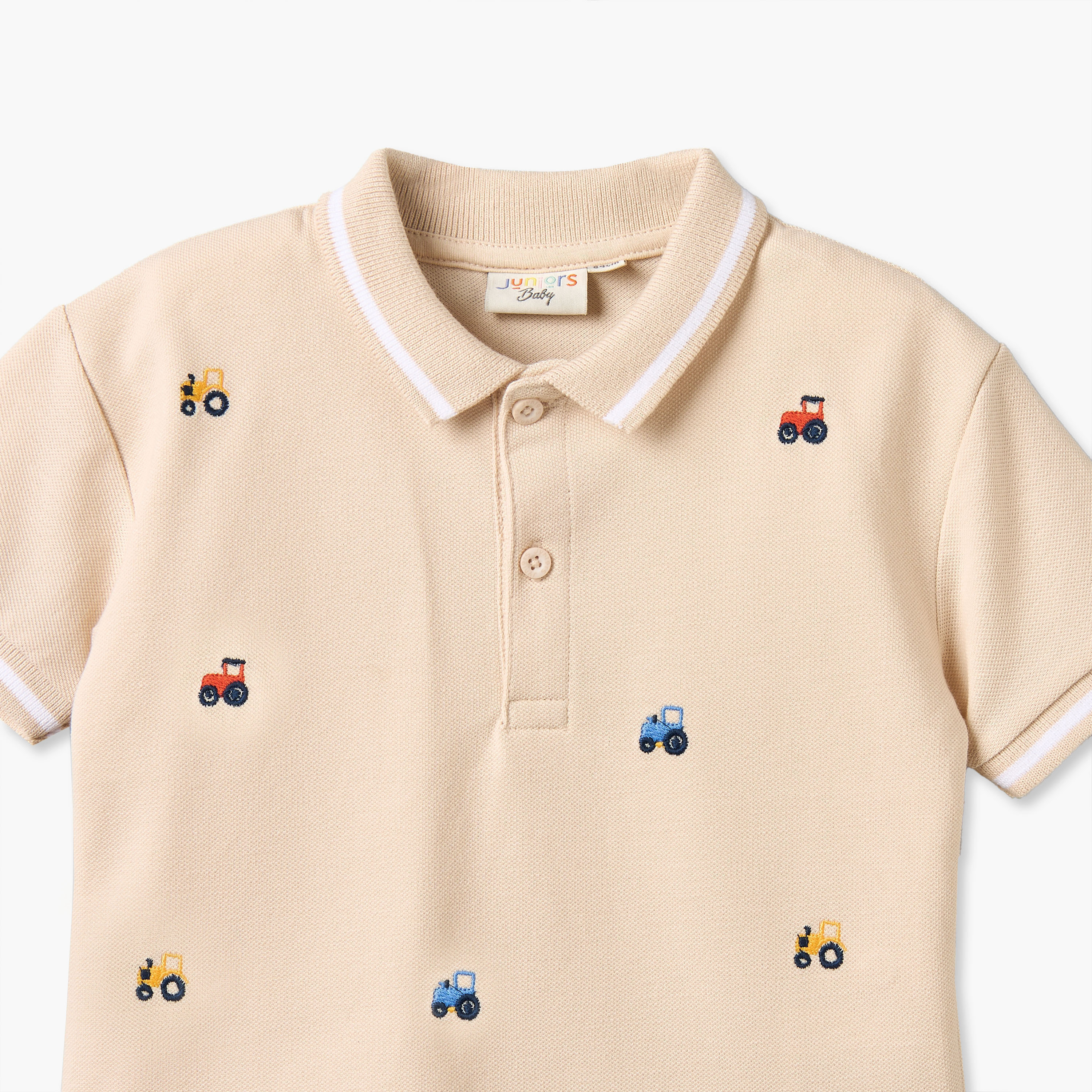Juniors Collared Short Sleeves Polo T-shirt and Shorts Set with Tractor Embroidery-baby-boys-clothing-setsandcoords-image-6