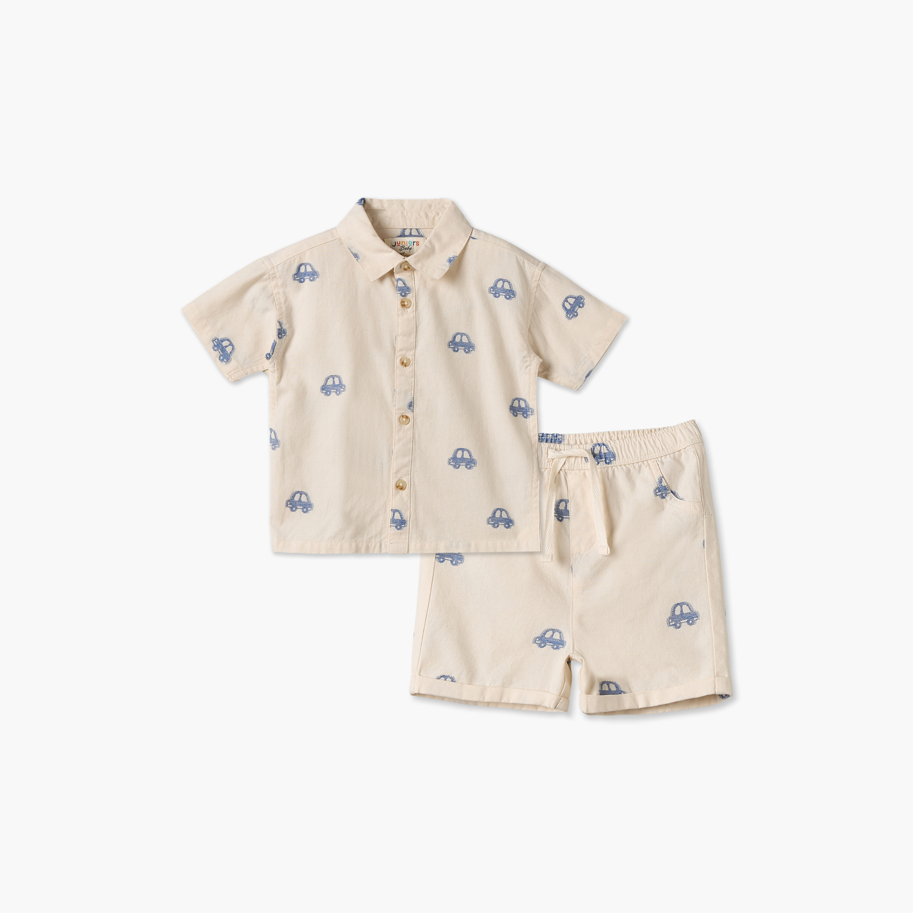 طقم شورت وقميص بياقة عادية وأكمام قصيرة وطبعات سيارات من جونيورز-baby-boys-clothing-setsandcoords-image-1