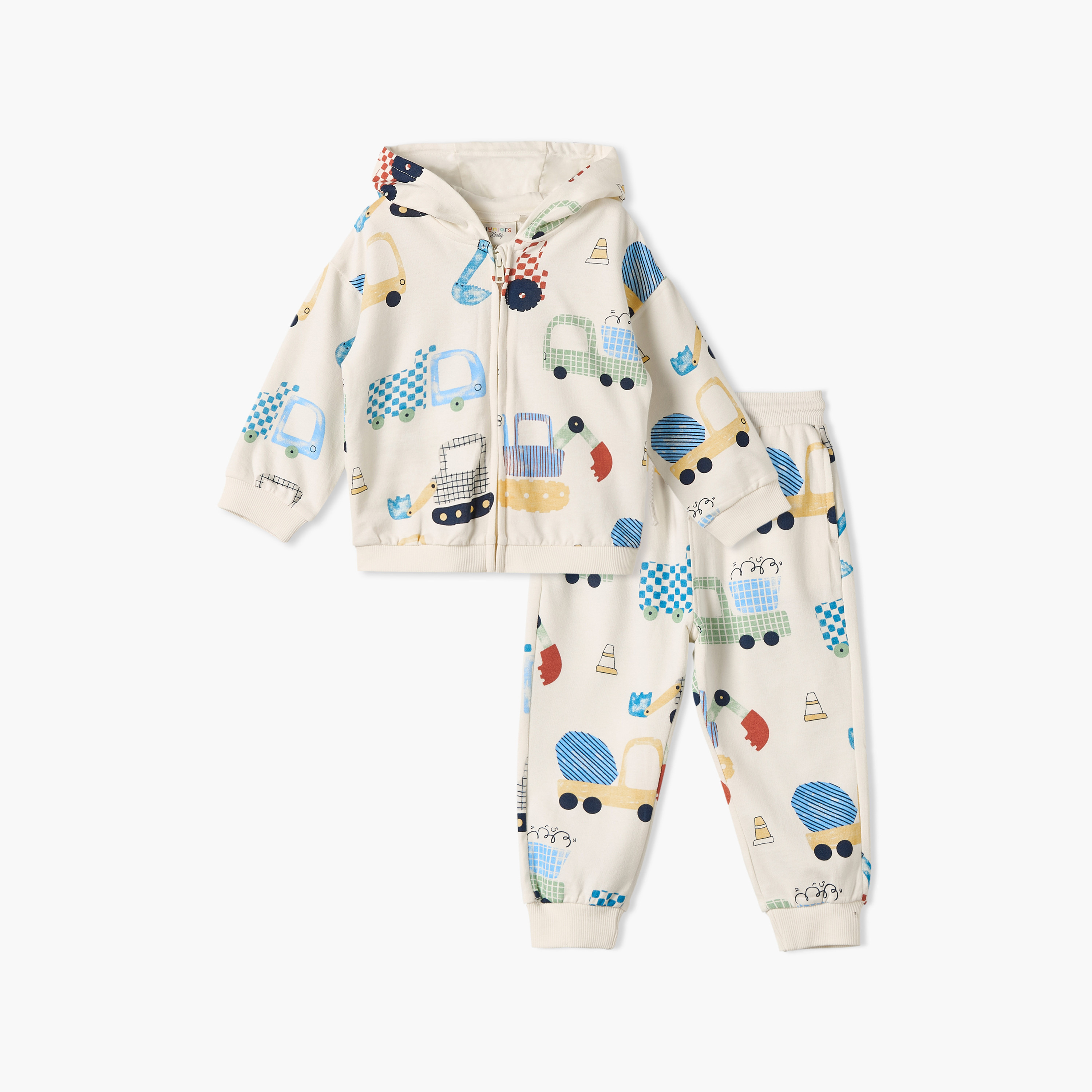 Juniors Hooded Long Sleeves Sweatshirt and Joggers Set with Vehicle Print-baby-boys-clothing-setsandcoords-image-2