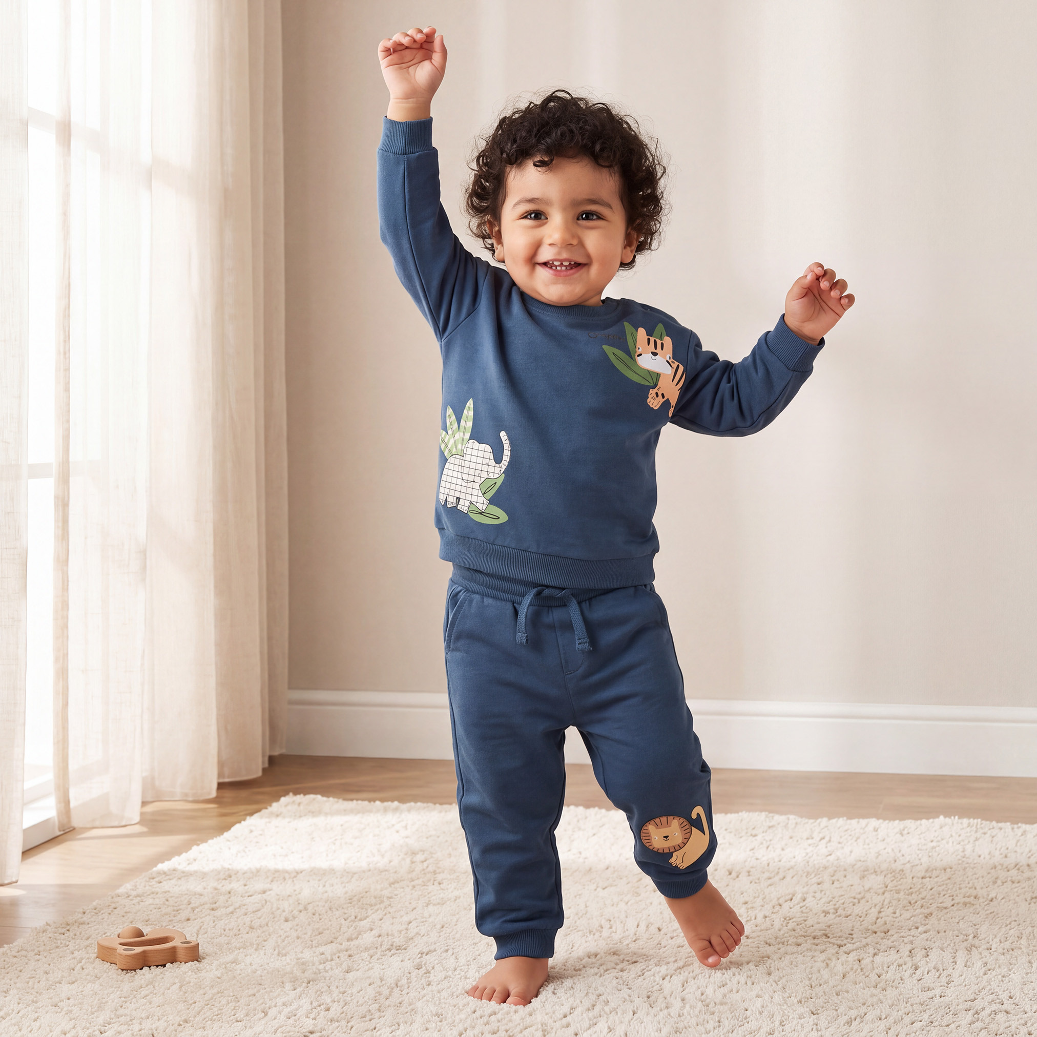 Juniors Round Neck Long Sleeves Sweatshirt and Joggers Set with Applique Design-baby-boys-clothing-setsandcoords-image-1