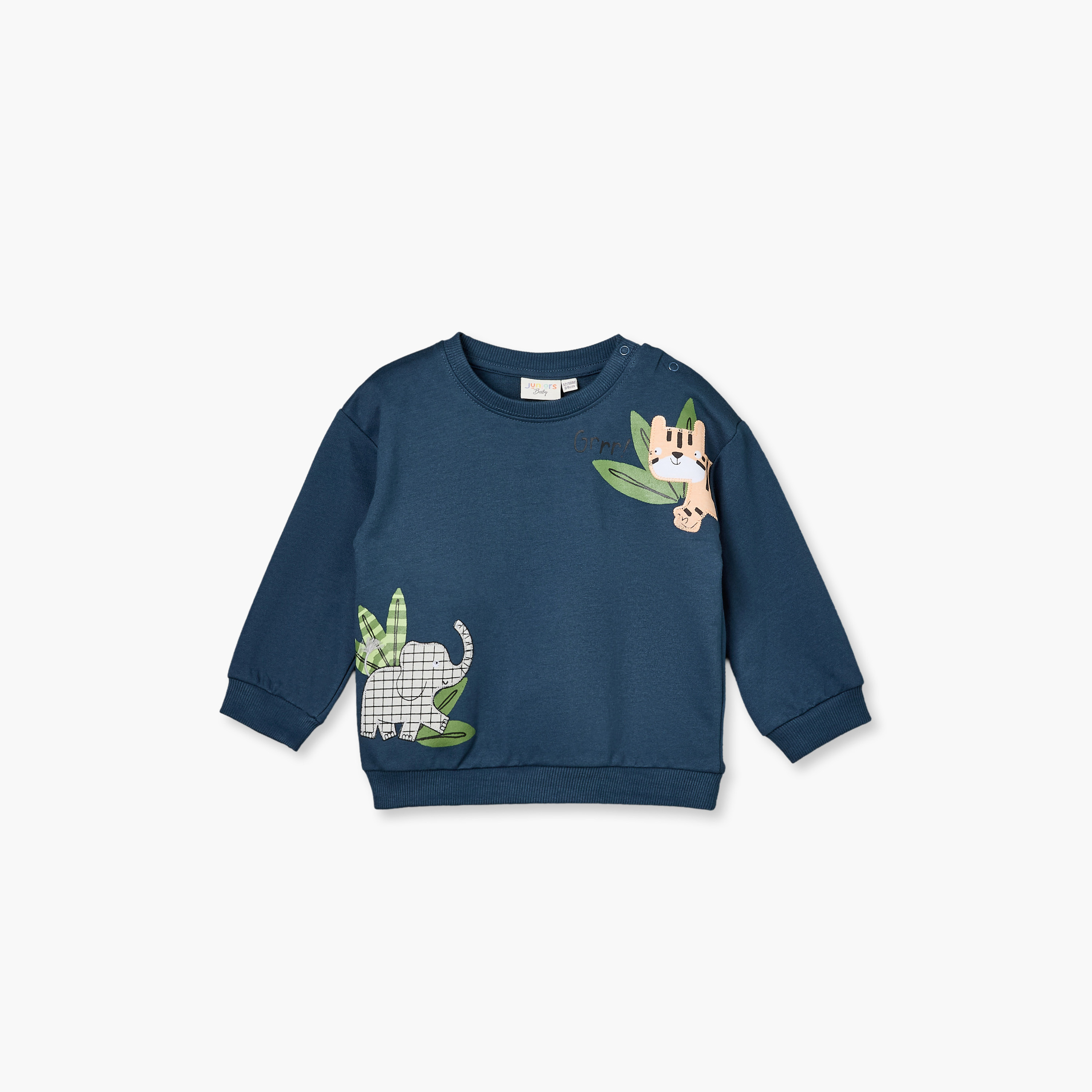 Juniors Round Neck Long Sleeves Sweatshirt and Joggers Set with Applique Design-baby-boys-clothing-setsandcoords-image-2