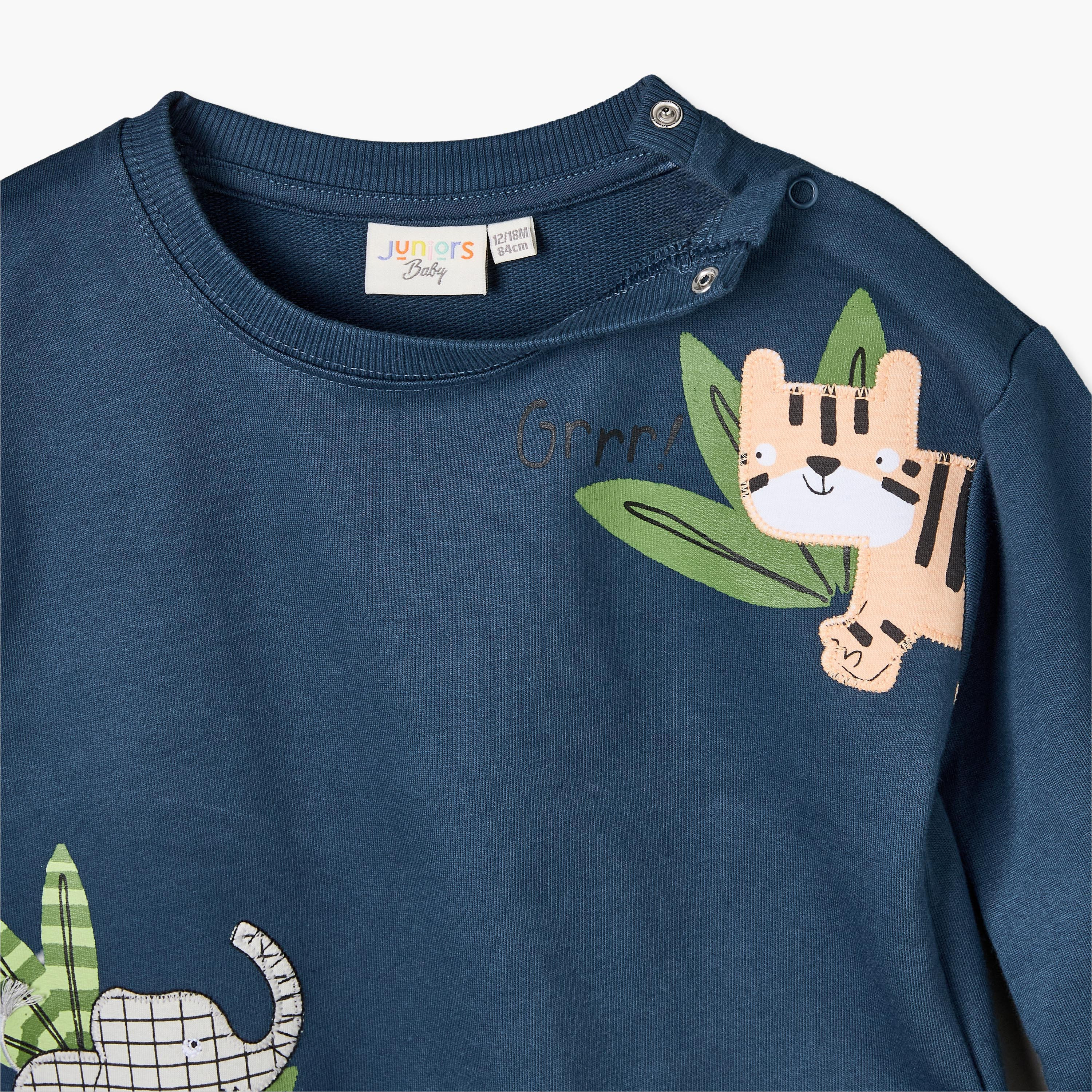 Juniors Round Neck Long Sleeves Sweatshirt and Joggers Set with Applique Design-baby-boys-clothing-setsandcoords-image-6