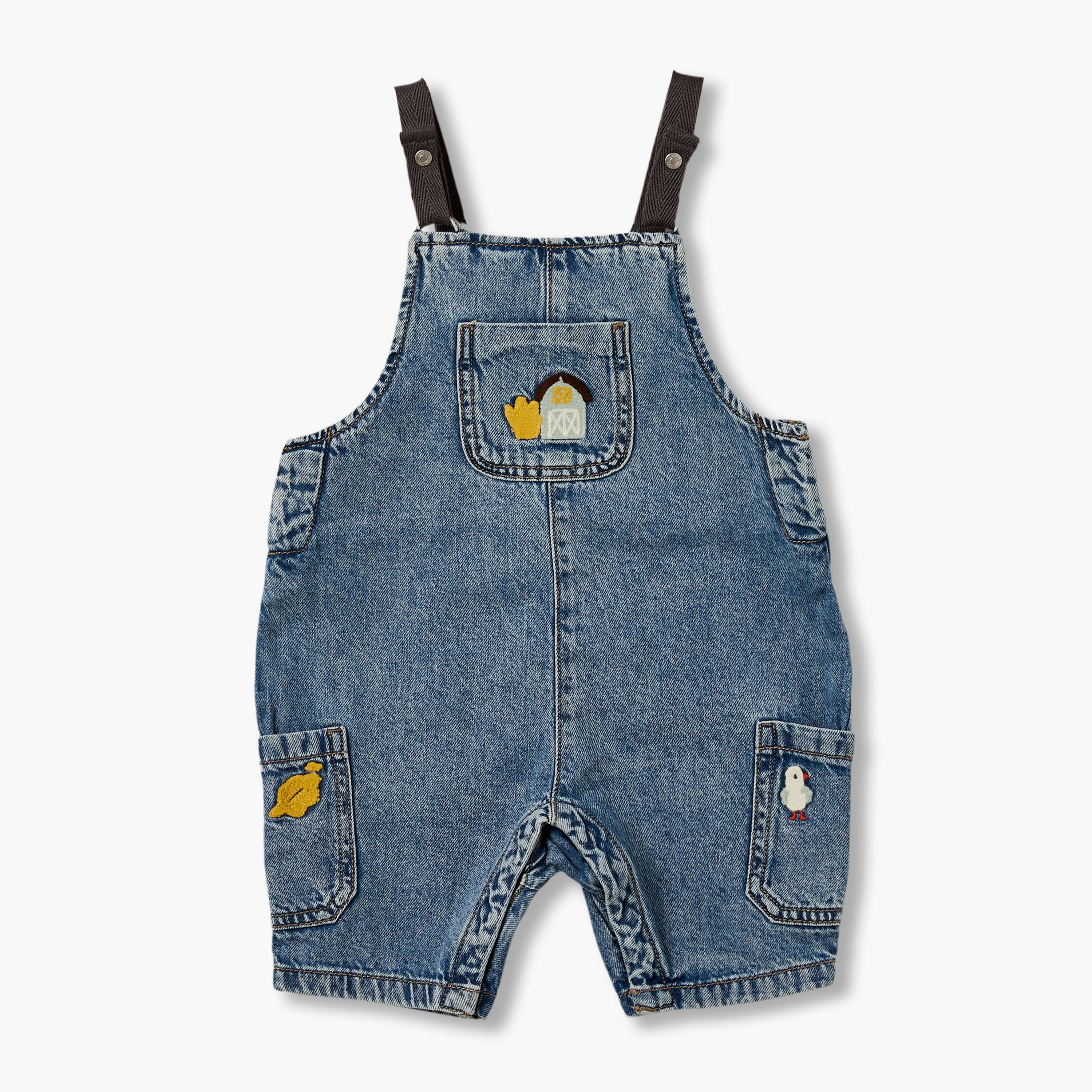 Juniors Crew Neck Long Sleeves T-shirt and Dungaree Set with Embroidery-baby-boys-clothing-setsandcoords-image-5