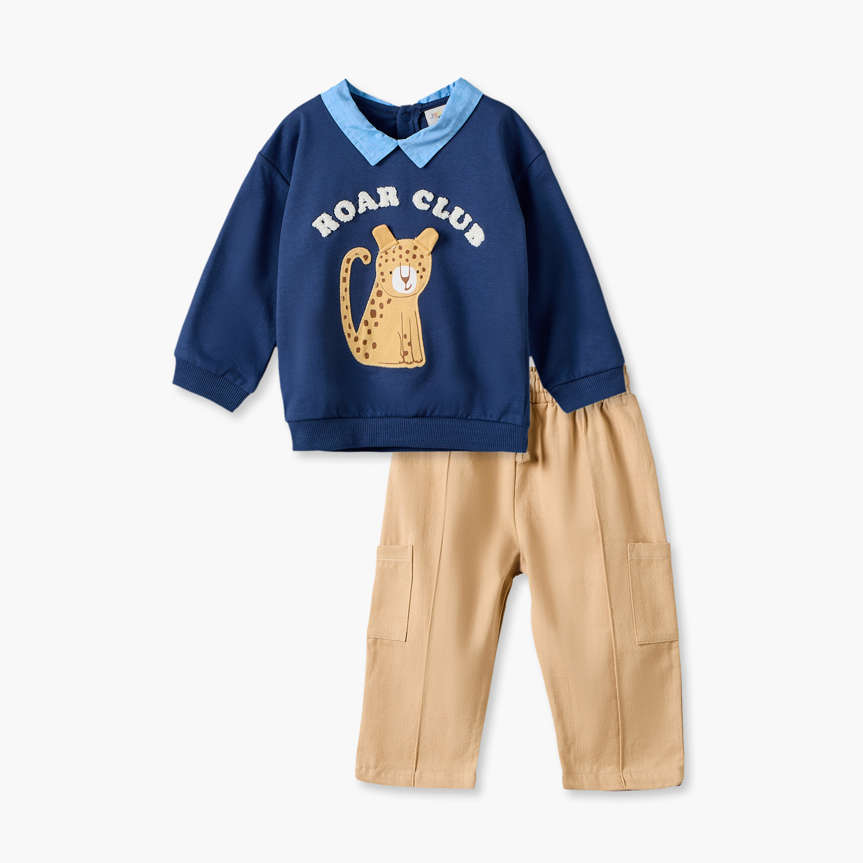 طقم بنطلون وسويت شيرت بياقة وأكمام طويلة وزخارف نمر من جونيورز-baby-boys-clothing-winterwear-setsandcoords-image-2