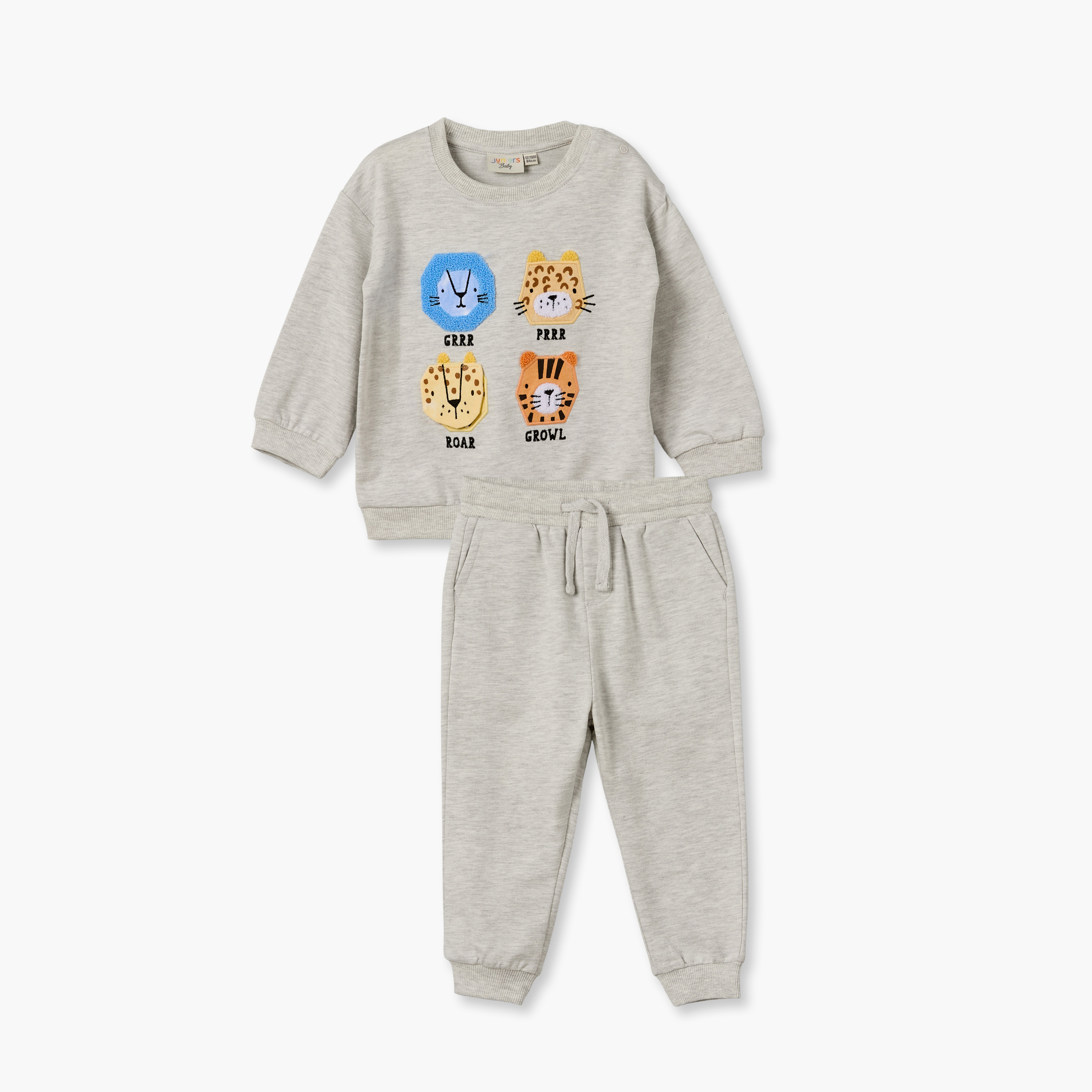 Juniors Crew Neck Long Sleeves Sweatshirt and Joggers with Applique Accent-baby-boys-clothing-setsandcoords-image-2