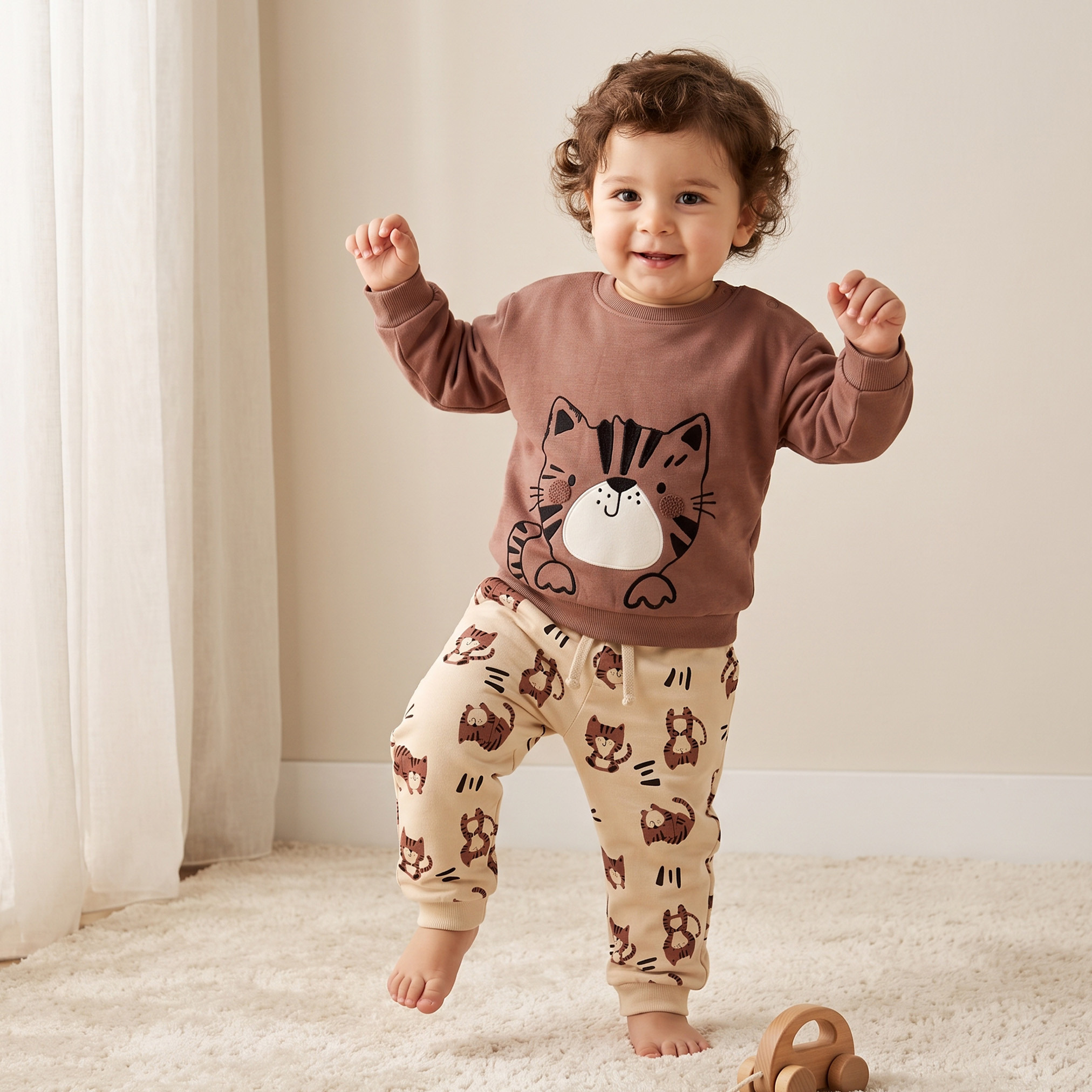 Juniors Round Neck Long Sleeves Sweatshirt and Joggers Set with Tiger Print-baby-boys-clothing-winterwear-setsandcoords-image-1