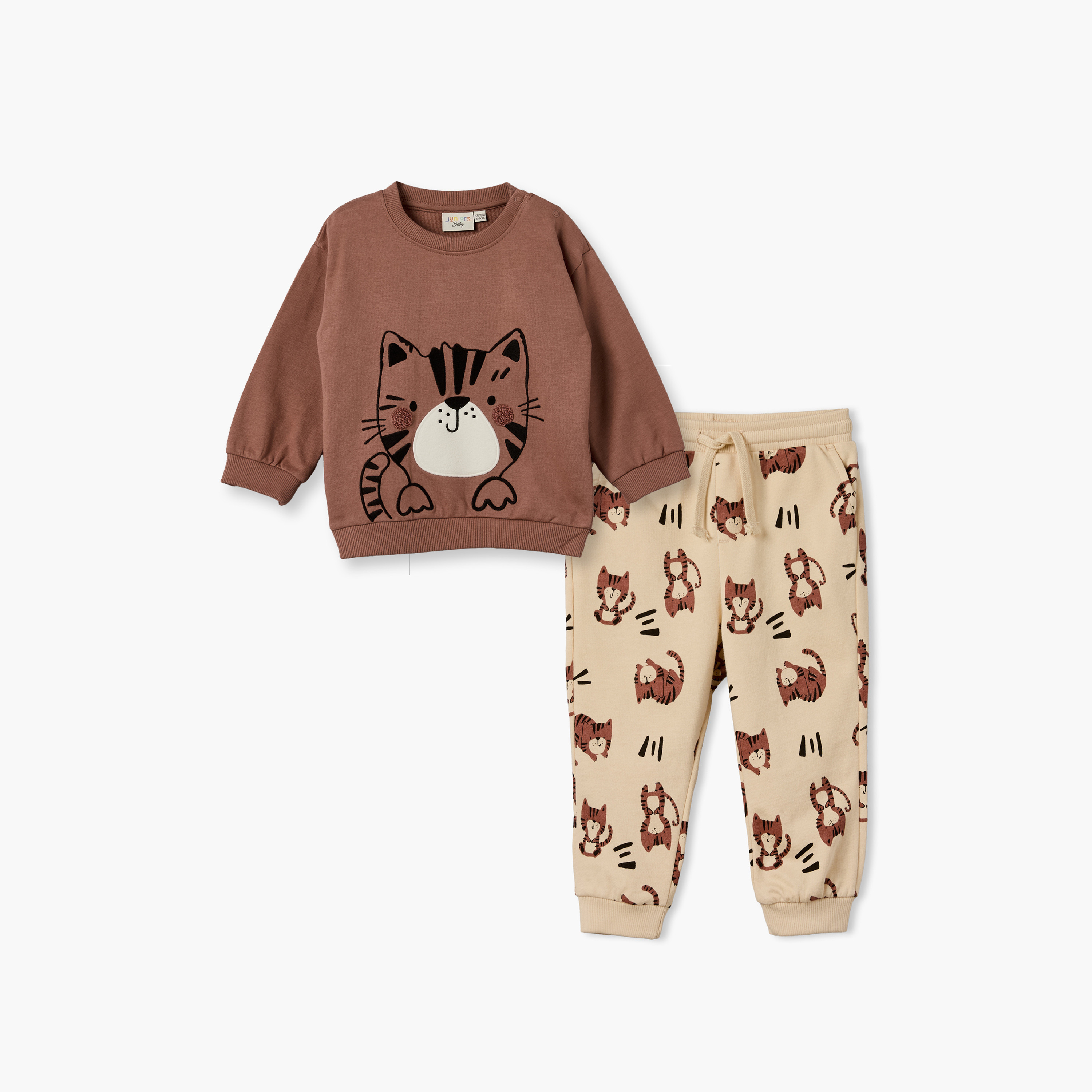 Juniors Round Neck Long Sleeves Sweatshirt and Joggers Set with Tiger Print-baby-boys-clothing-winterwear-setsandcoords-image-2
