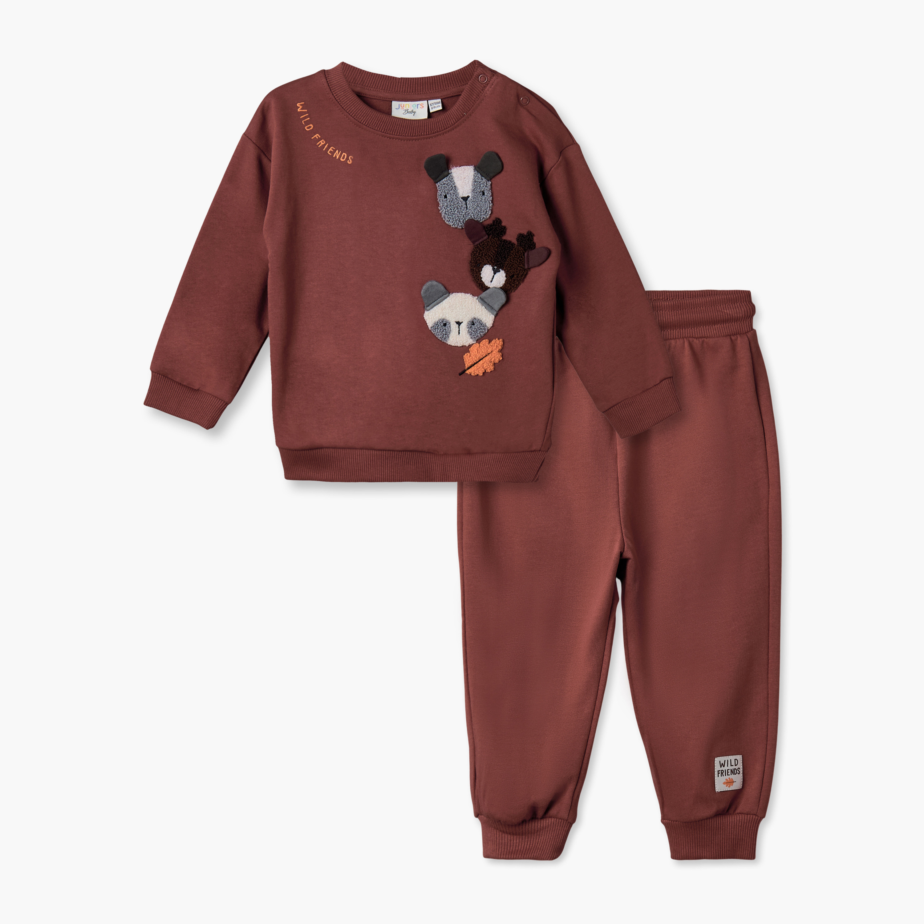 Juniors Crew Neck Long Sleeves Sweatshirt and Joggers Set with Applique Design-baby-boys-clothing-winterwear-setsandcoords-image-1