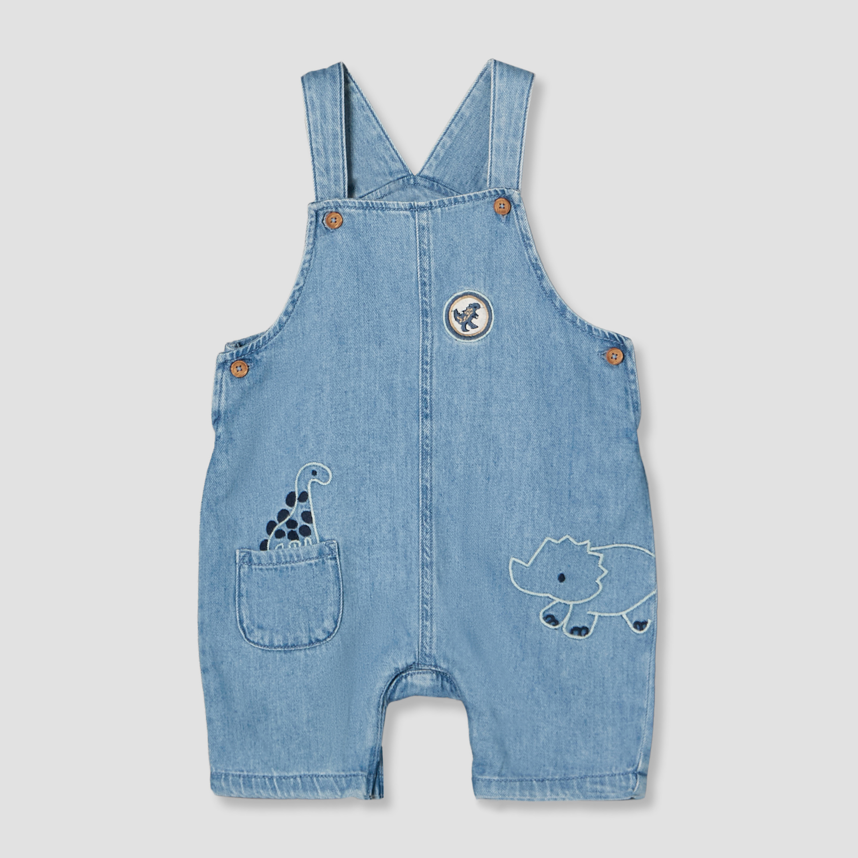 Juniors Round Neck Short Sleeves T-shirt and Dungaree Set with Dinosaur Embroidery-baby-boys-clothing-setsandcoords-image-4
