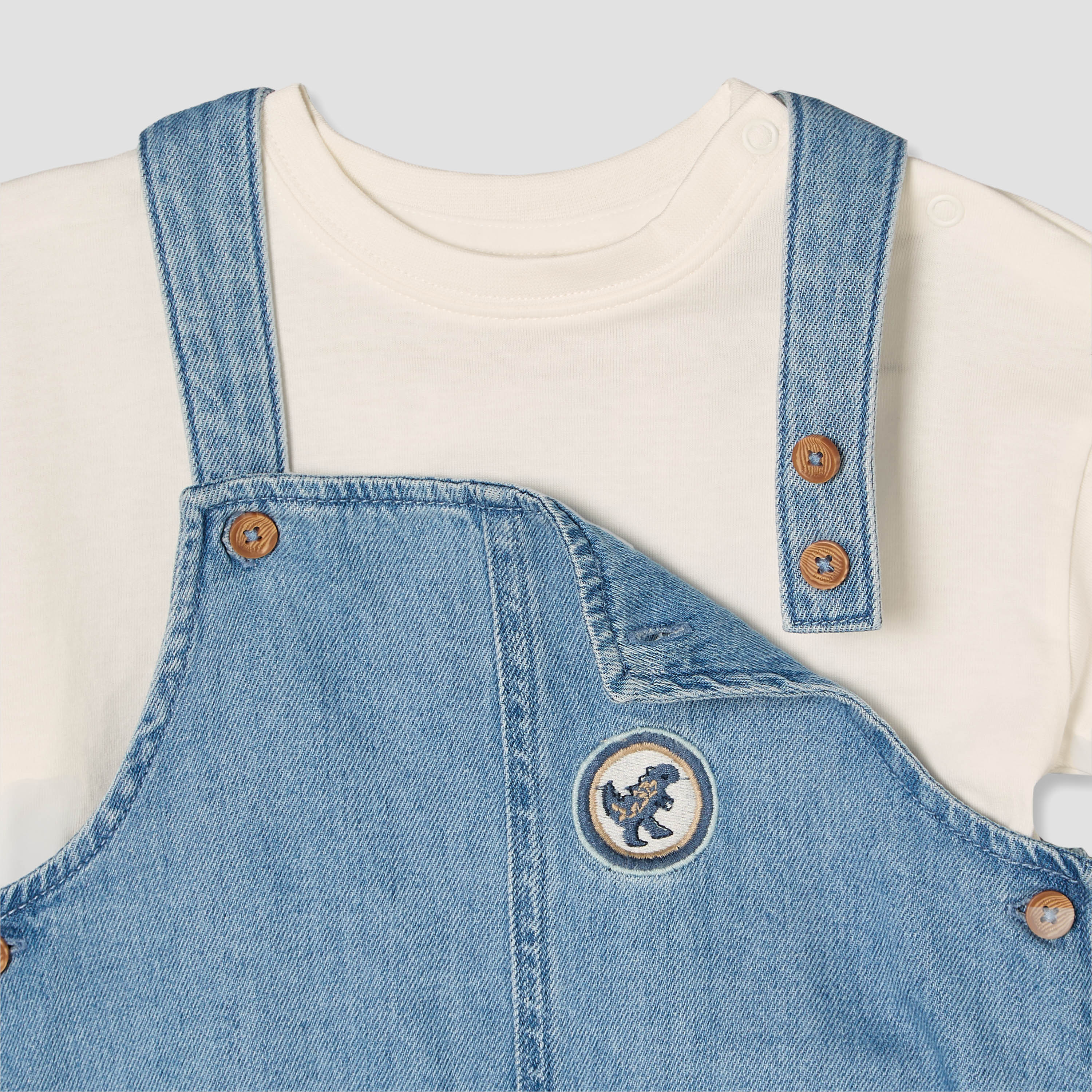 Juniors Round Neck Short Sleeves T-shirt and Dungaree Set with Dinosaur Embroidery-baby-boys-clothing-setsandcoords-image-6