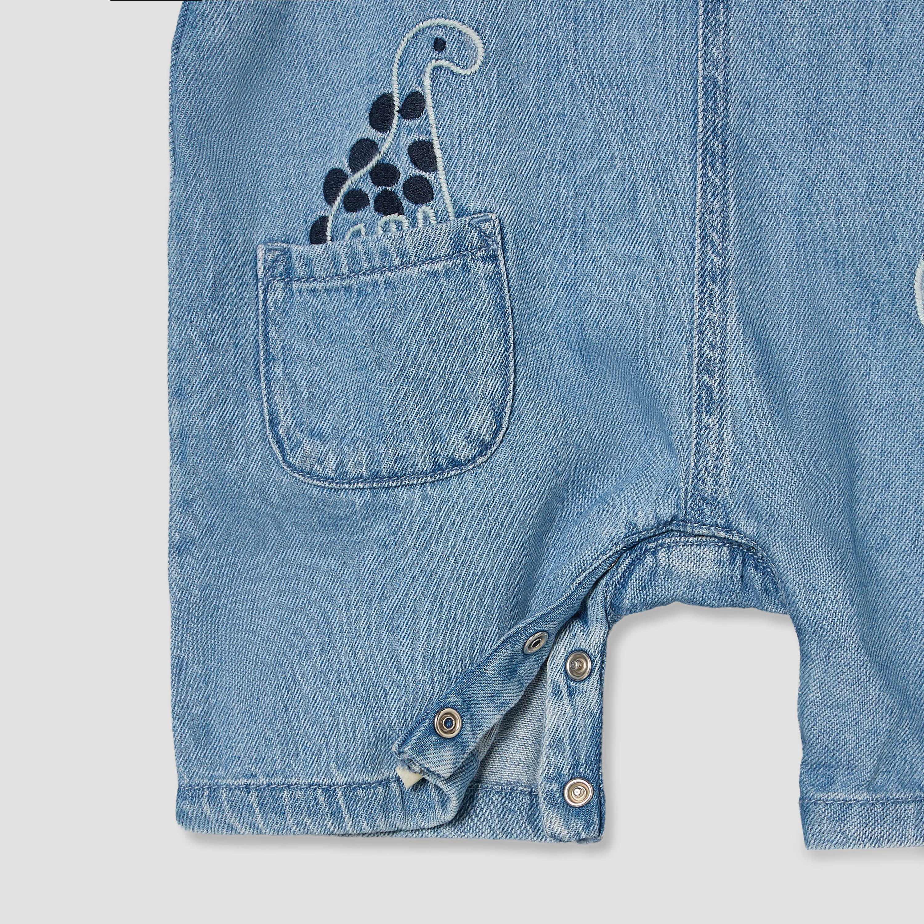 Juniors Round Neck Short Sleeves T-shirt and Dungaree Set with Dinosaur Embroidery-baby-boys-clothing-setsandcoords-image-7