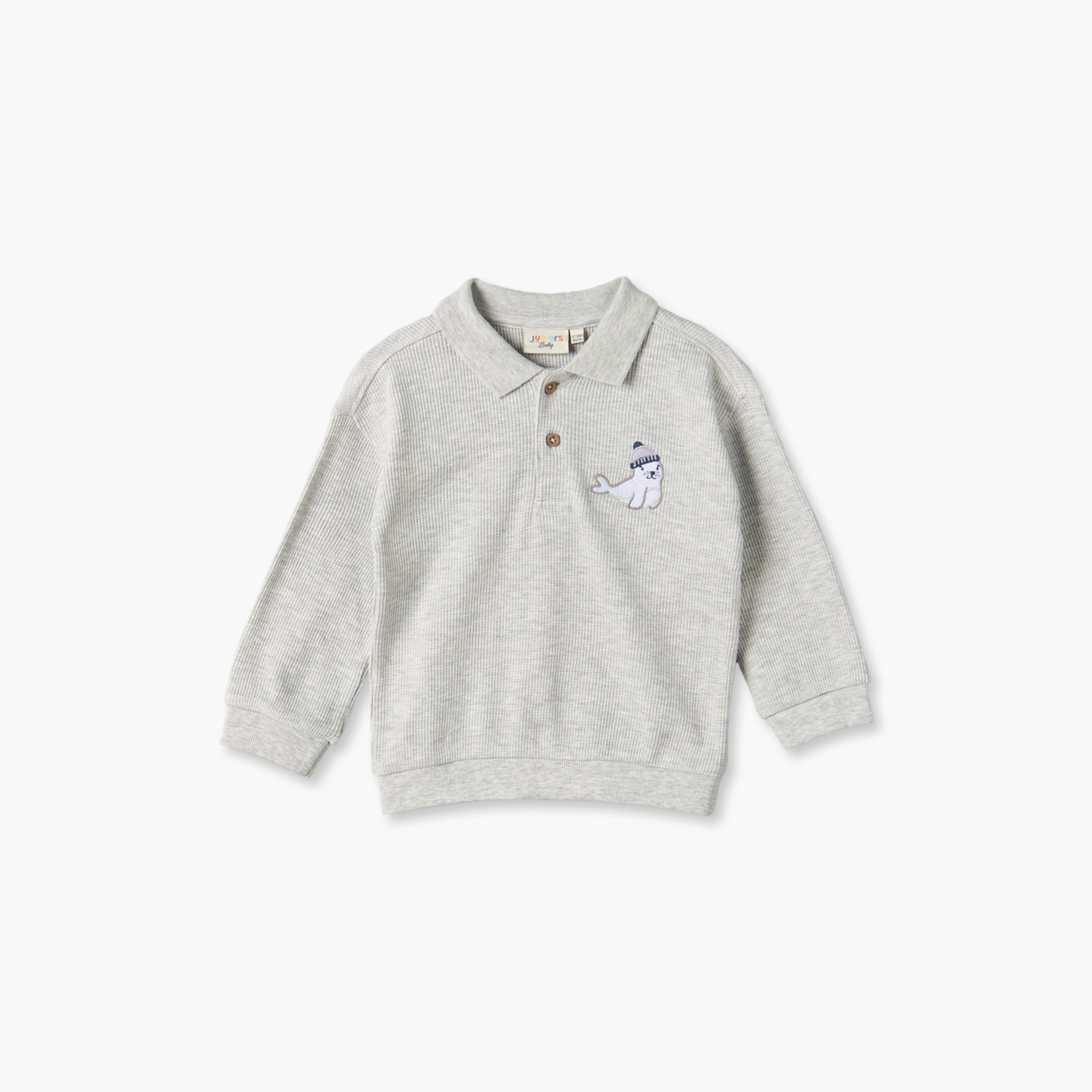 Juniors Collared Long Sleeves Sweatshirt and Pants Set with Seal Embroidery-baby-boys-clothing-setsandcoords-image-3