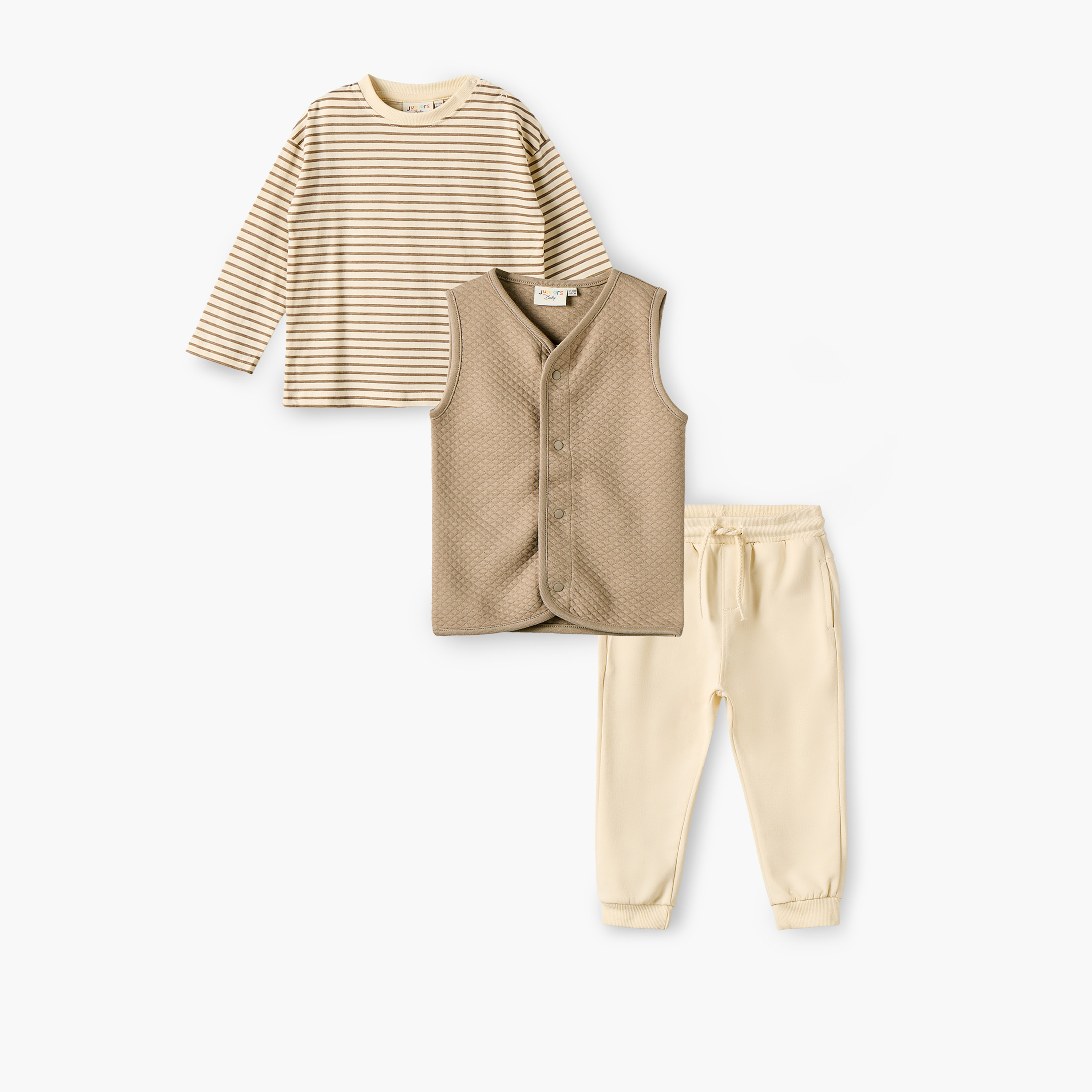 Set of 3 Juniors V-neck Sleeveless Waistcoat and Joggers Set with Drawstring Closure-baby-boys-clothing-setsandcoords-image-1