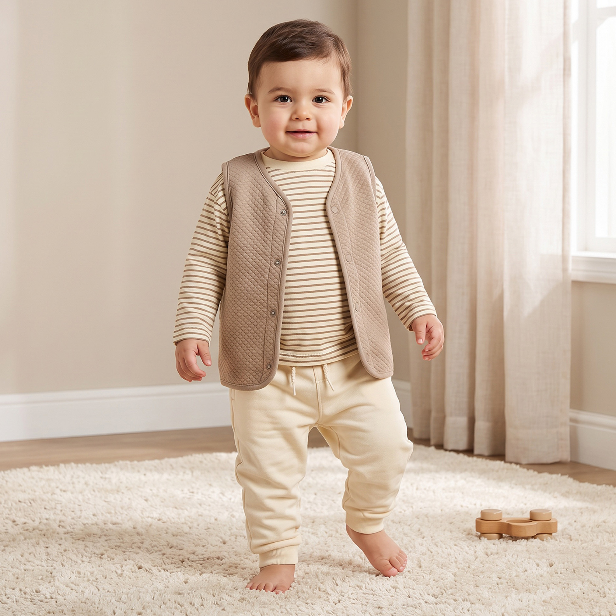 Set of 3 Juniors V-neck Sleeveless Waistcoat and Joggers Set with Drawstring Closure-baby-boys-clothing-setsandcoords-image-2