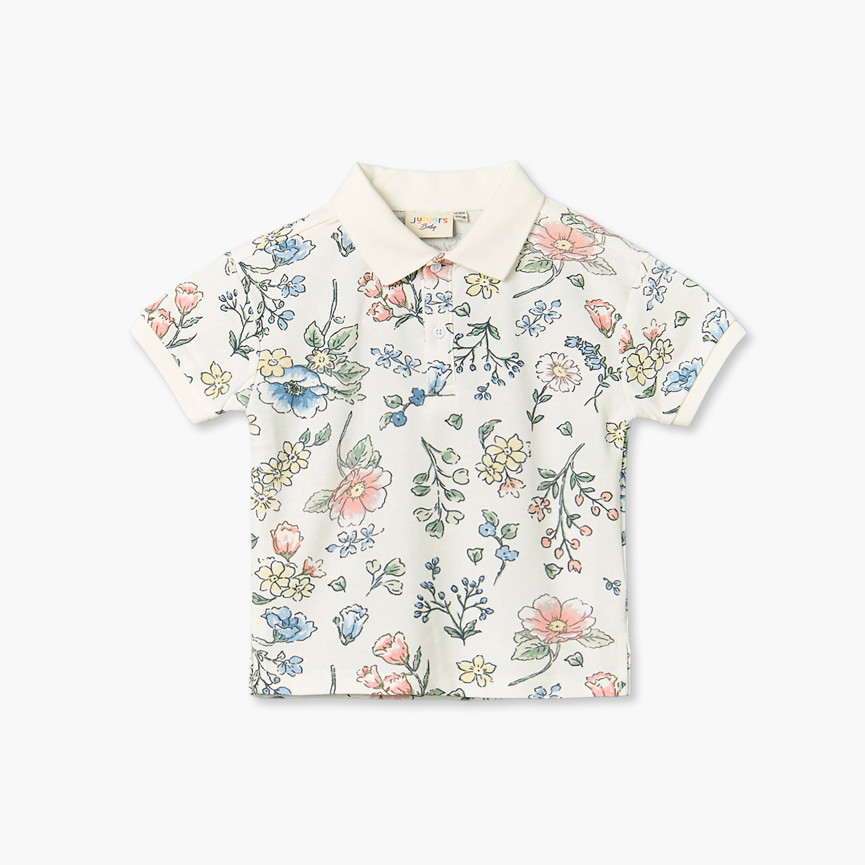 طقم تيشيرت بولو بأكمام قصيرة بياقة وبنطلون قصير بطبعات زهرية من جونيورز-baby-boys-clothing-setsandcoords-image-3