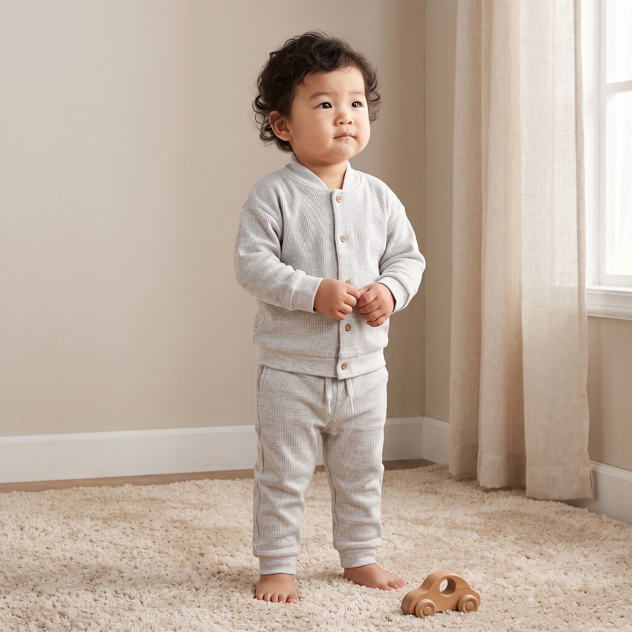 Set of 3 Juniors Round Neck Long Sleeves Jacket, T-shirt and Joggers Set with Textured Design-baby-boys-clothing-setsandcoords-image-2