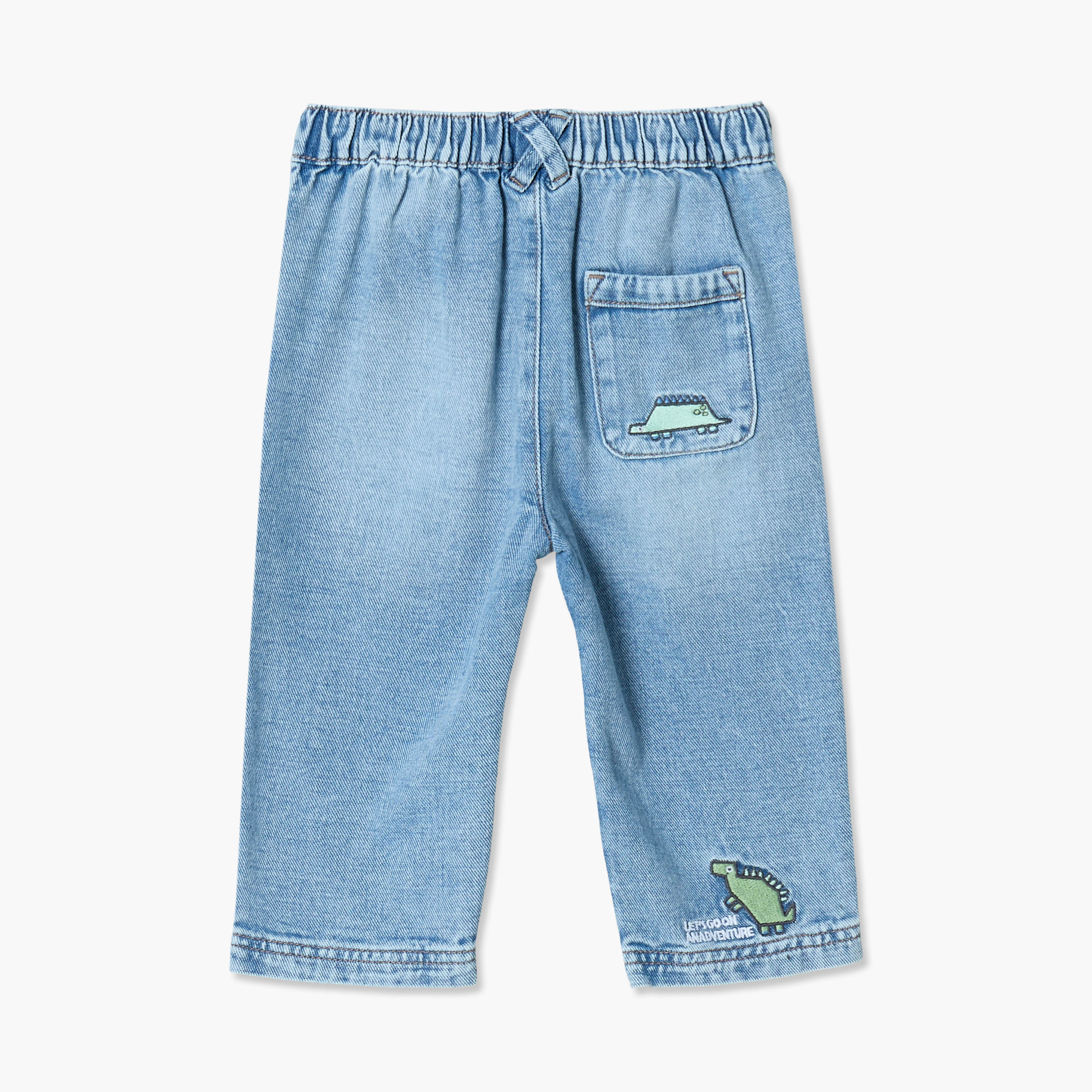 Juniors Jeans with Dinosaur Embroidery, Drawstring Waist-baby-boys-clothing-bottoms-jeans-image-2