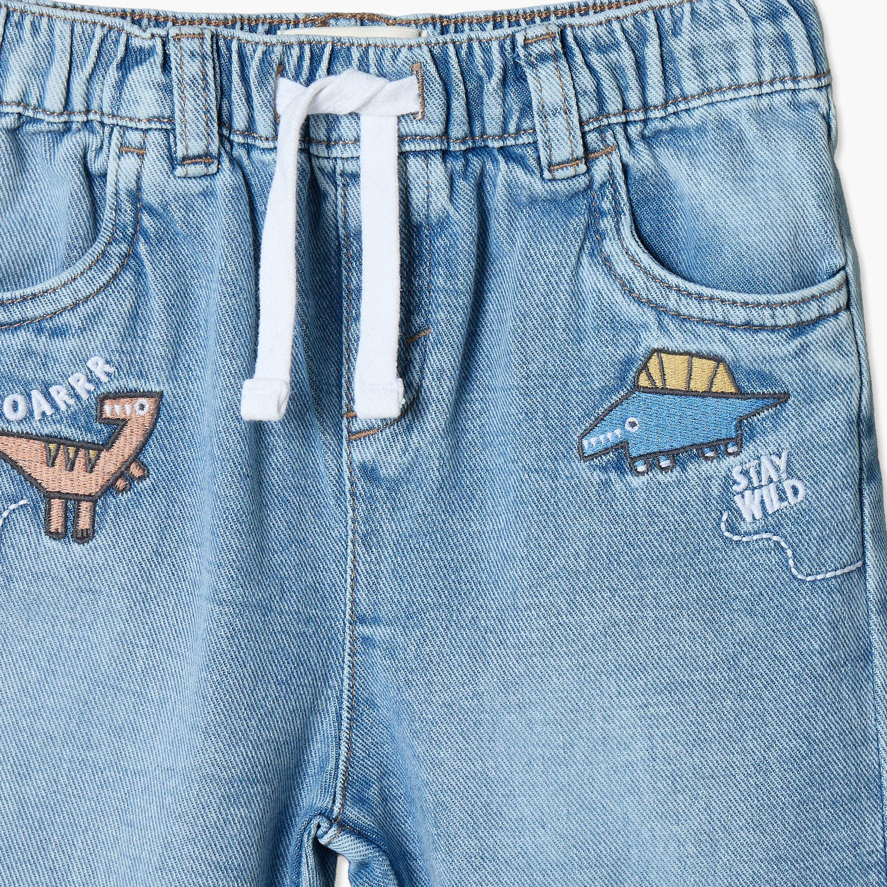 Juniors Jeans with Dinosaur Embroidery, Drawstring Waist-baby-boys-clothing-bottoms-jeans-image-3
