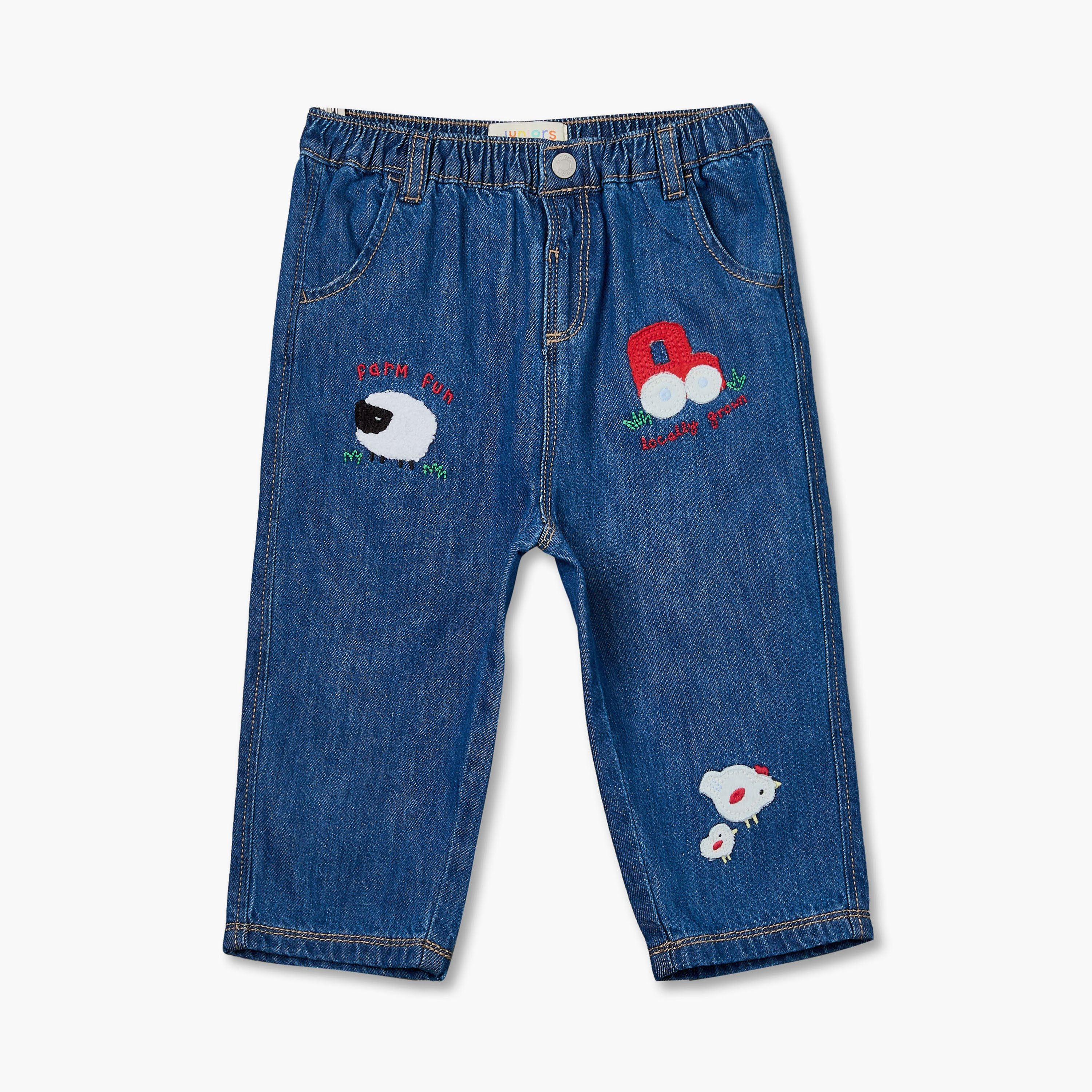 Juniors Elasticated Waist Jeans with Farm Applique-baby-boys-clothing-bottoms-jeans-image-1