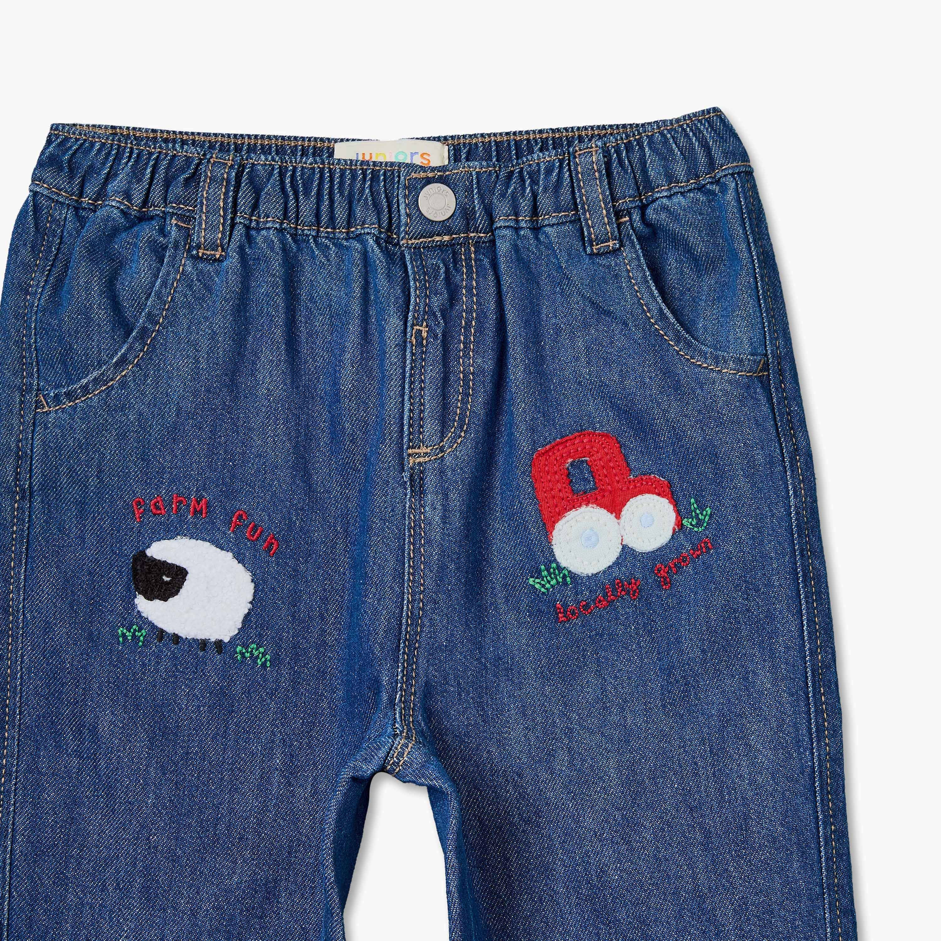 Juniors Elasticated Waist Jeans with Farm Applique-baby-boys-clothing-bottoms-jeans-image-3