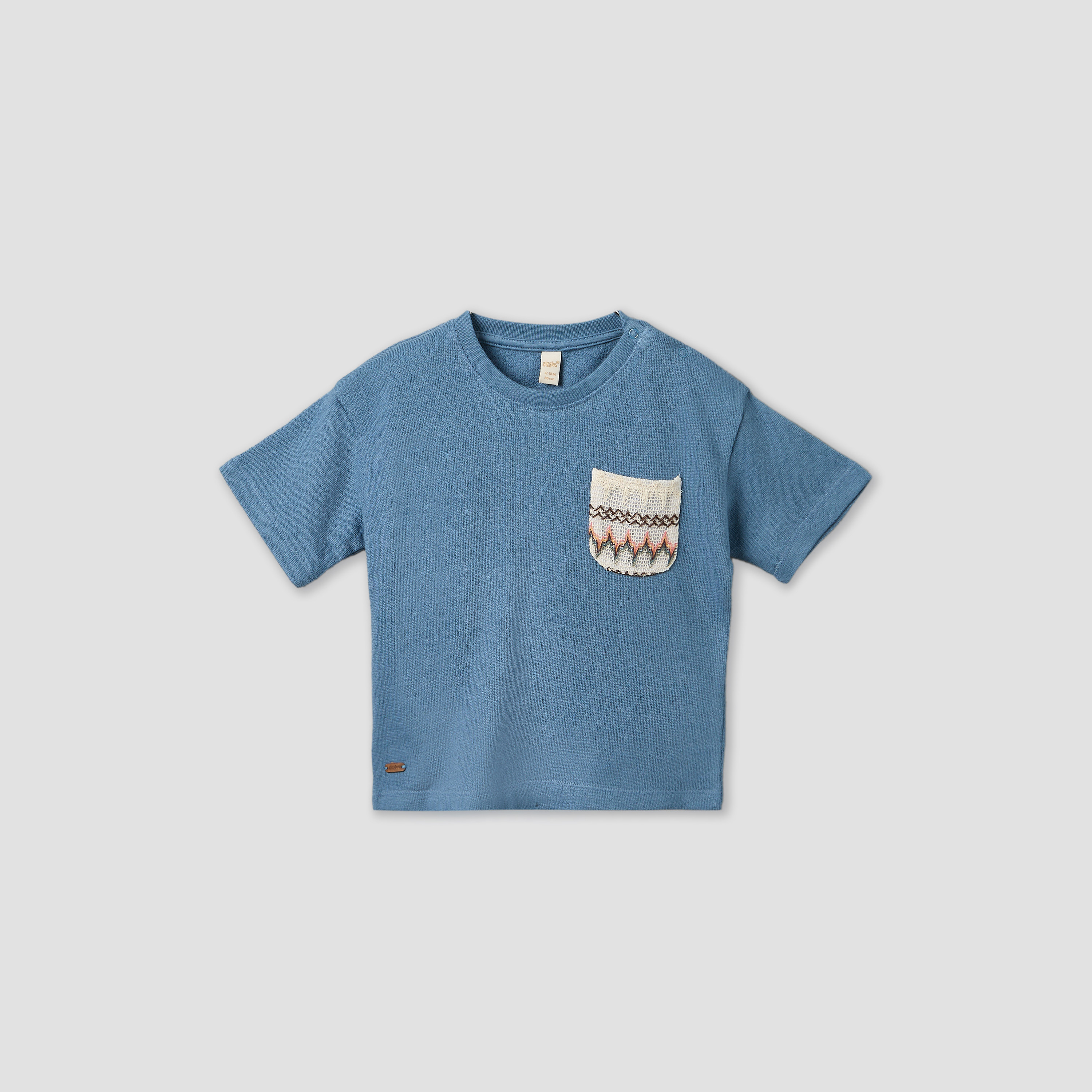 Giggles Round Neck Short Sleeves T-shirt with Embroidered Pocket-baby-boys-clothing-tshirtsandpolos-image-2