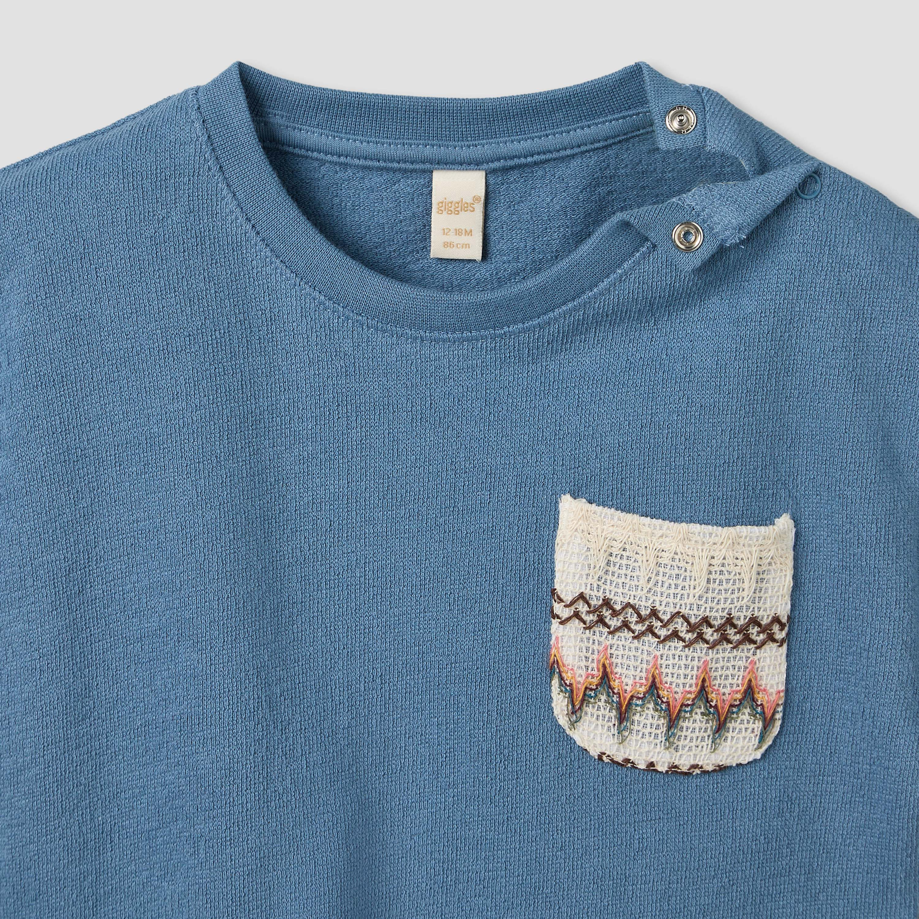 Giggles Round Neck Short Sleeves T-shirt with Embroidered Pocket-baby-boys-clothing-tshirtsandpolos-image-4