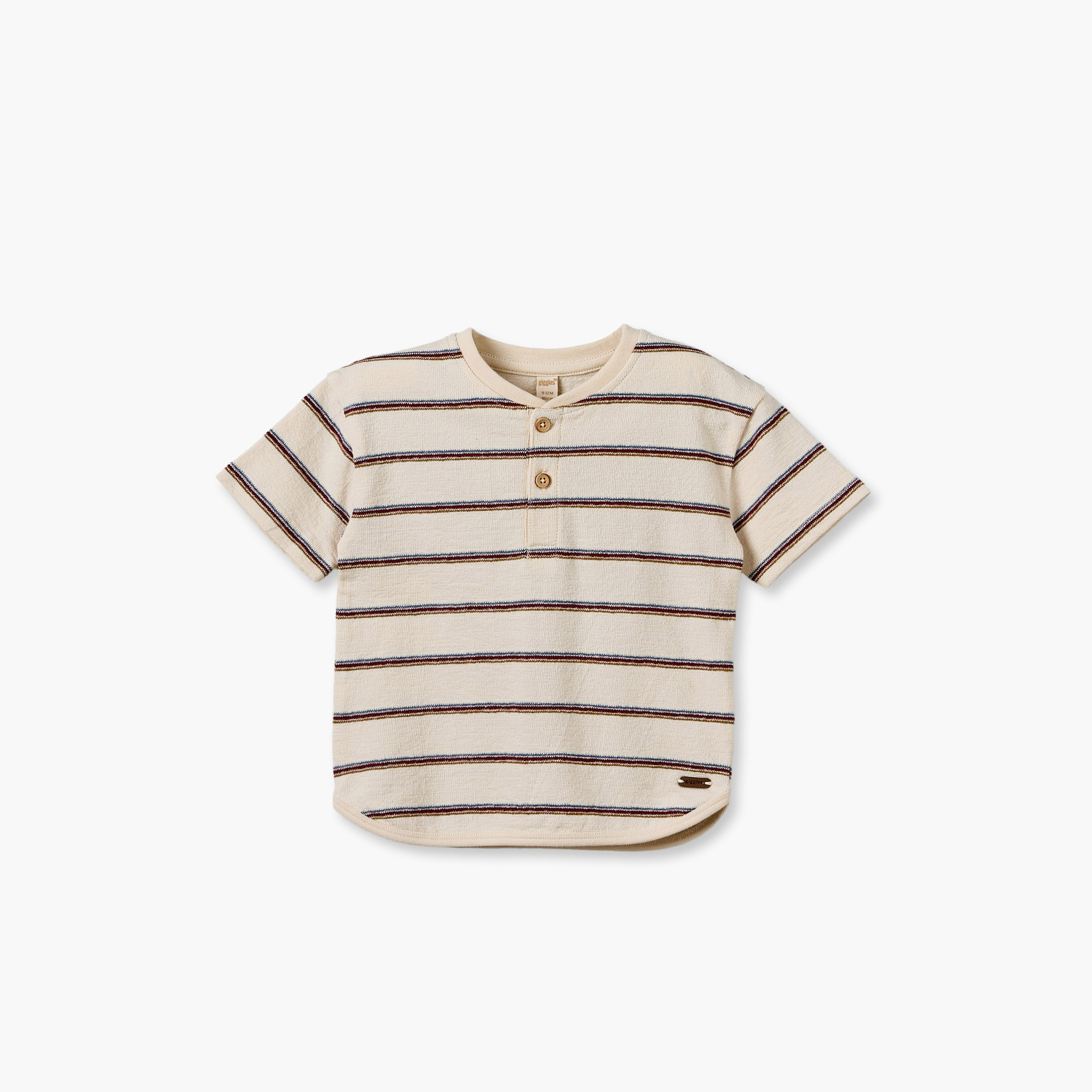 Giggles Henley Neck Short Sleeves T-shirt with Striped Design-baby-boys-clothing-tshirtsandpolos-image-2