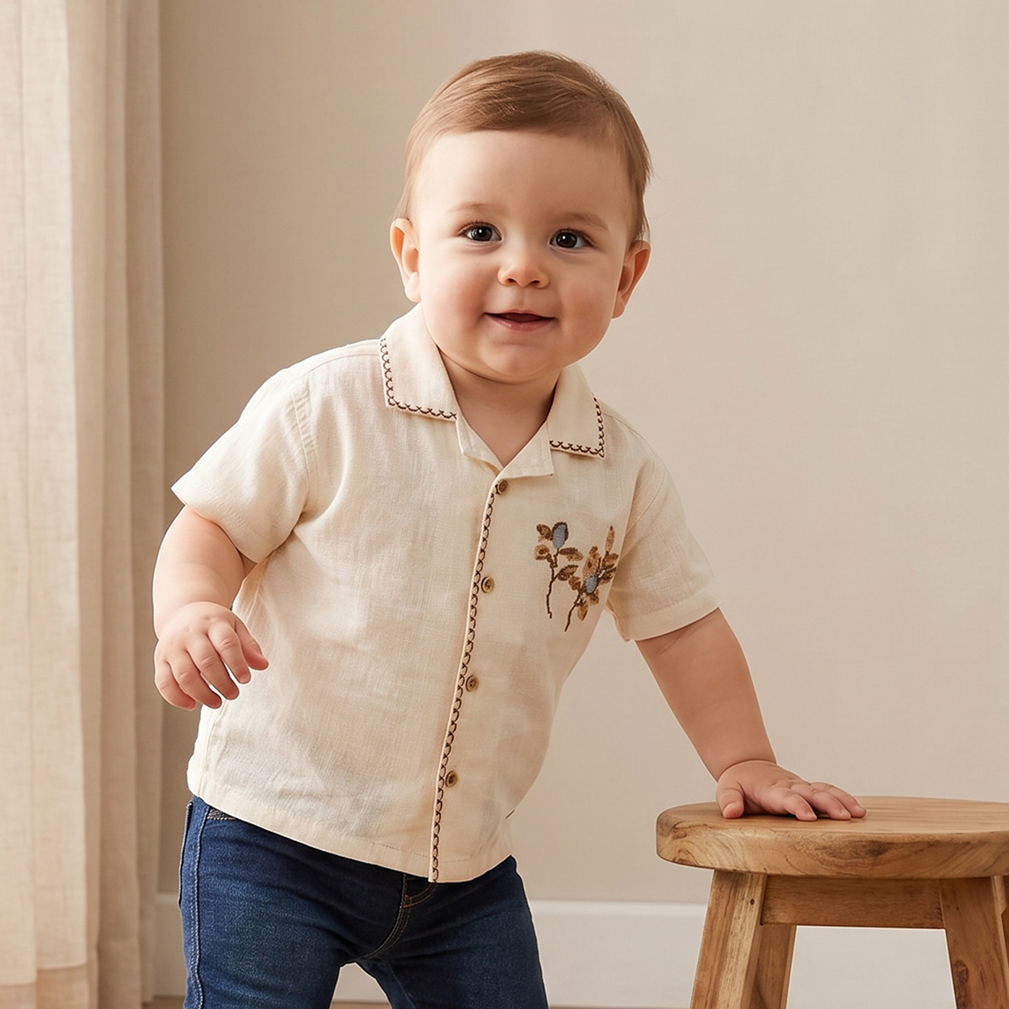 Giggles Short Sleeves Shirt with Embroidery-baby-boys-clothing-shirts-image-1