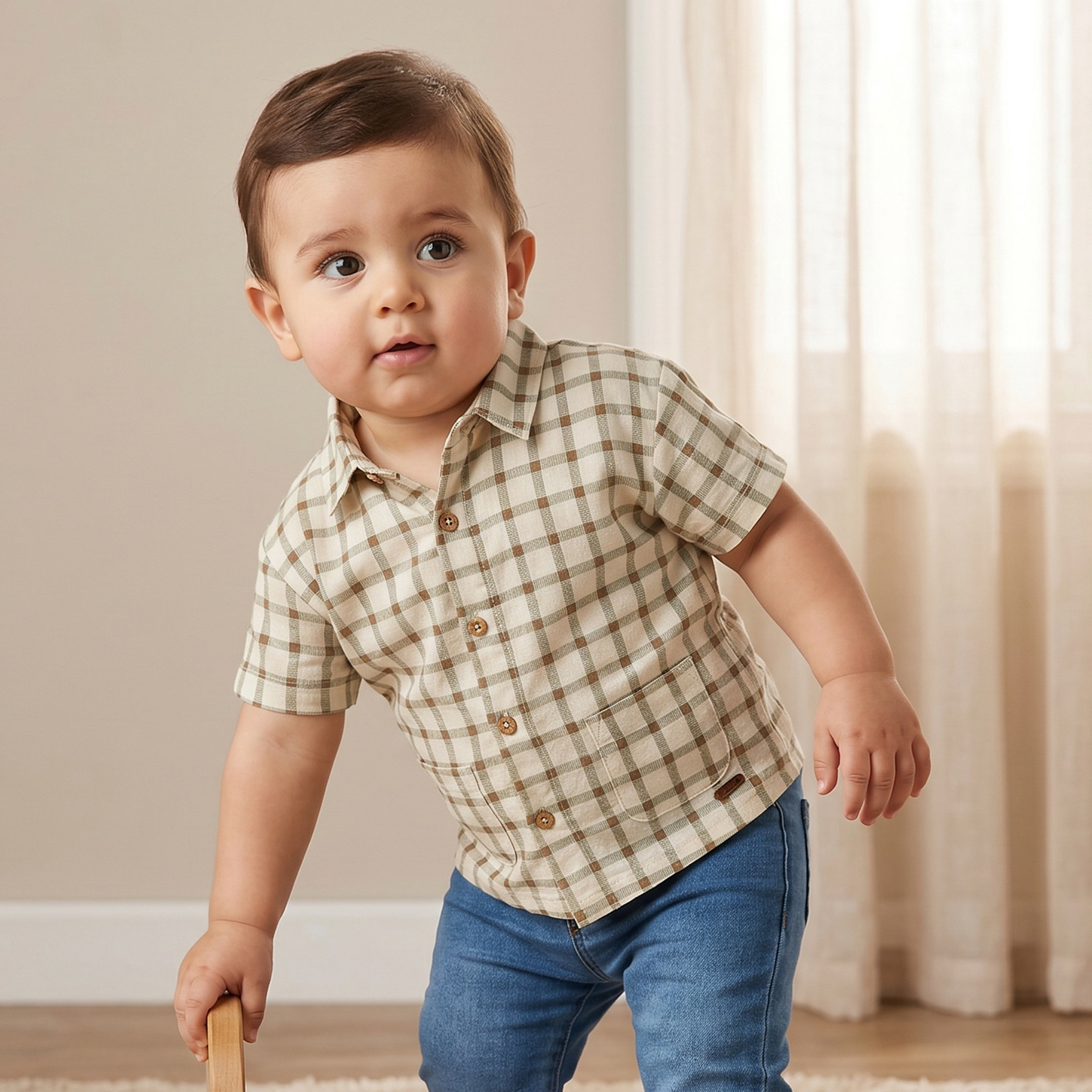 Giggles Short Sleeves Shirt with Checked Design-baby-boys-clothing-shirts-image-1