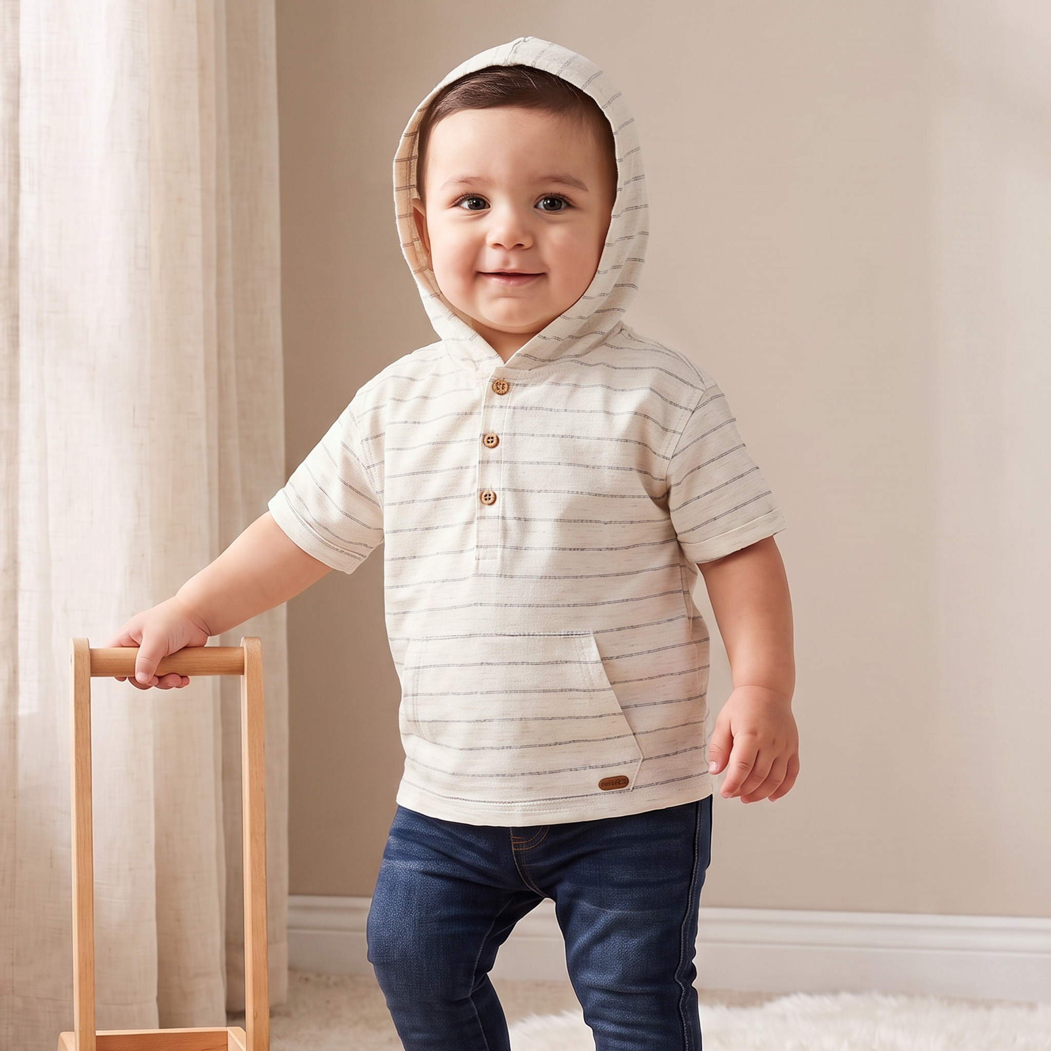 Giggles Hooded Short Sleeves T-shirt with Stripes-baby-boys-clothing-tshirtsandpolos-image-1