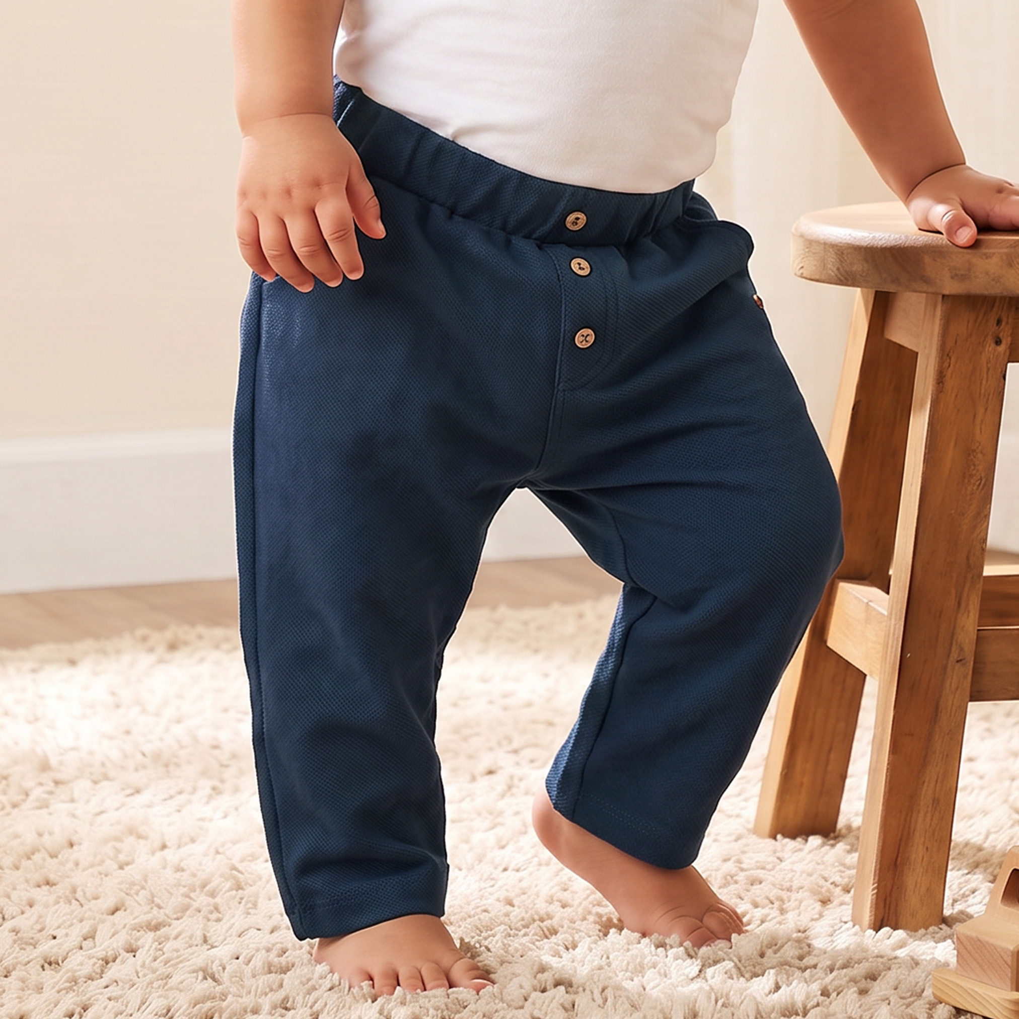 Giggles Elasticated Waist Regular Fit Pants with Button Accent-baby-boys-clothing-bottoms-trousers-image-1