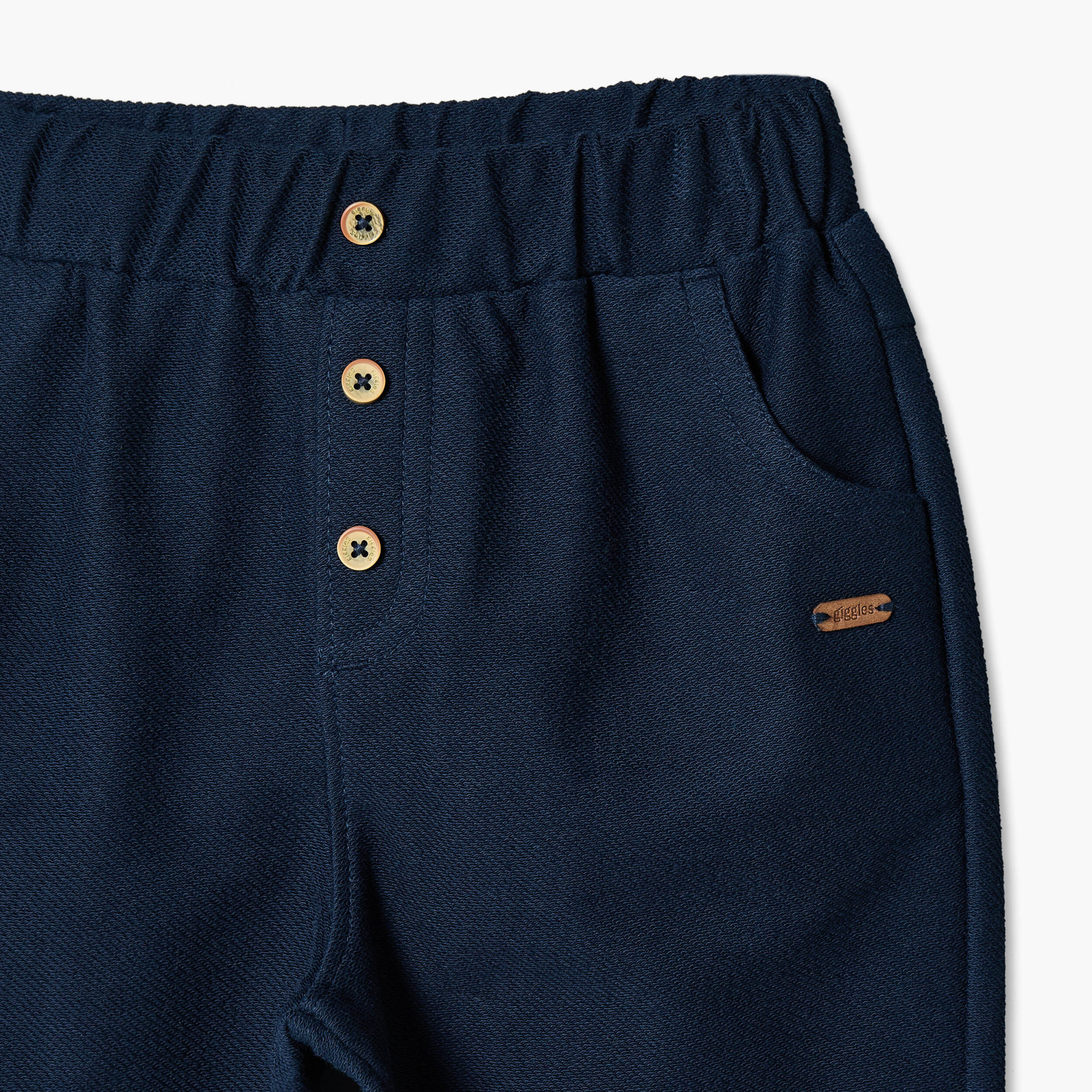 Giggles Elasticated Waist Regular Fit Pants with Button Accent-baby-boys-clothing-bottoms-trousers-image-4
