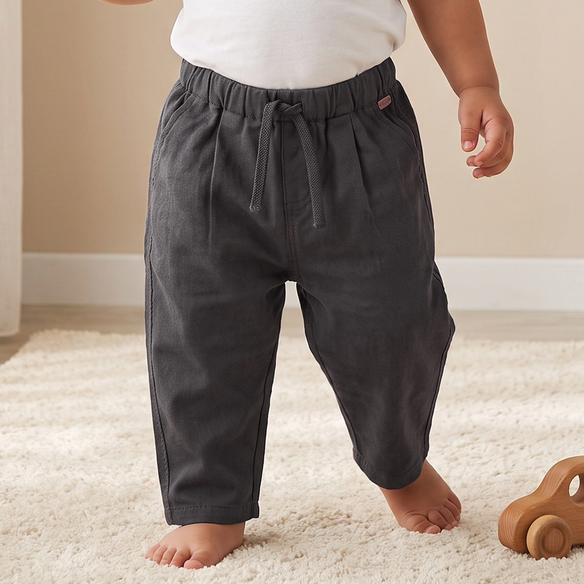 Giggles Pleated Trousers with Elasticated Drawstring Waist-boys-clothing-bottoms-trousers-image-1