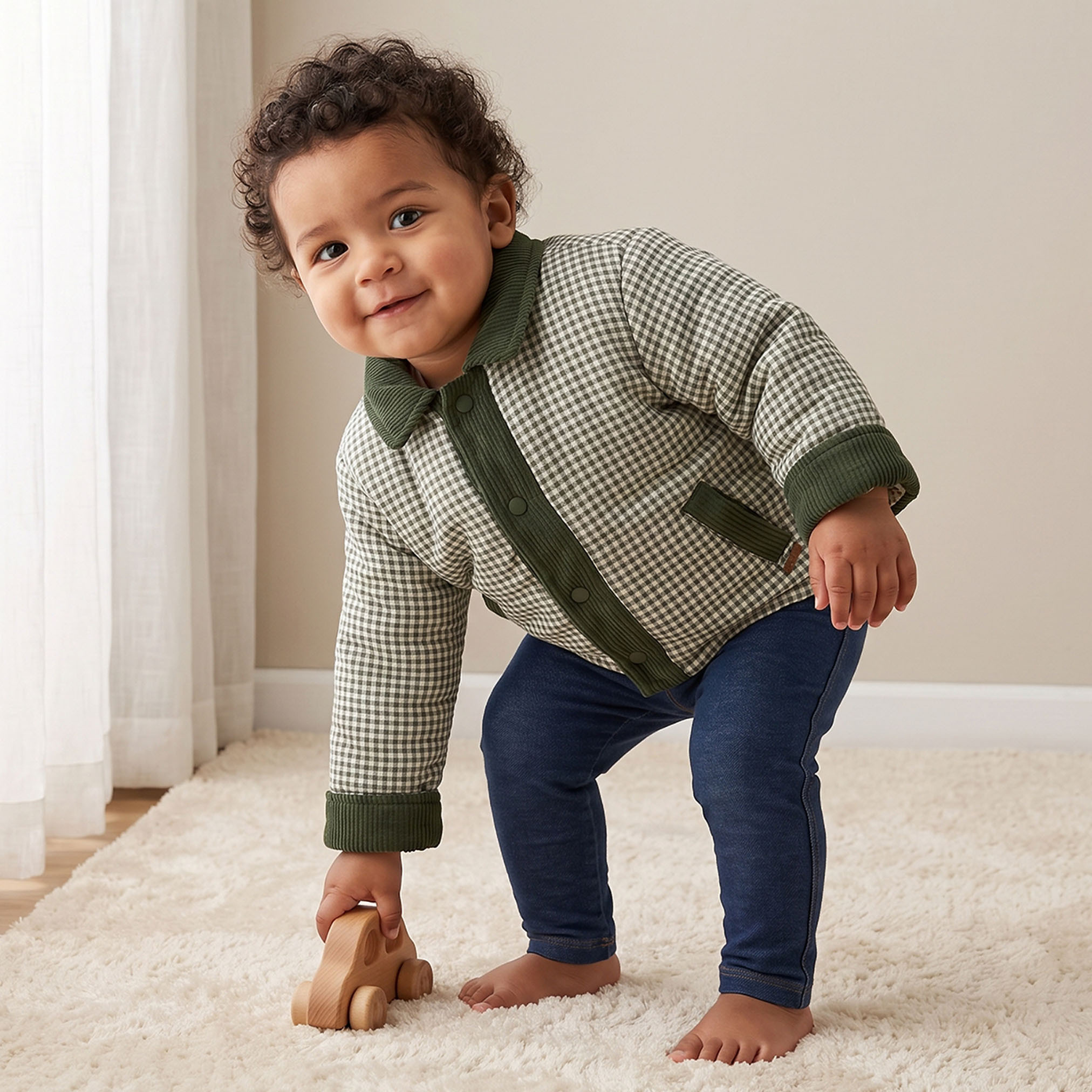 Giggles Checked Jacket with Long Sleeves-baby-boys-clothing-winterwear-jacketsandblazers-image-1