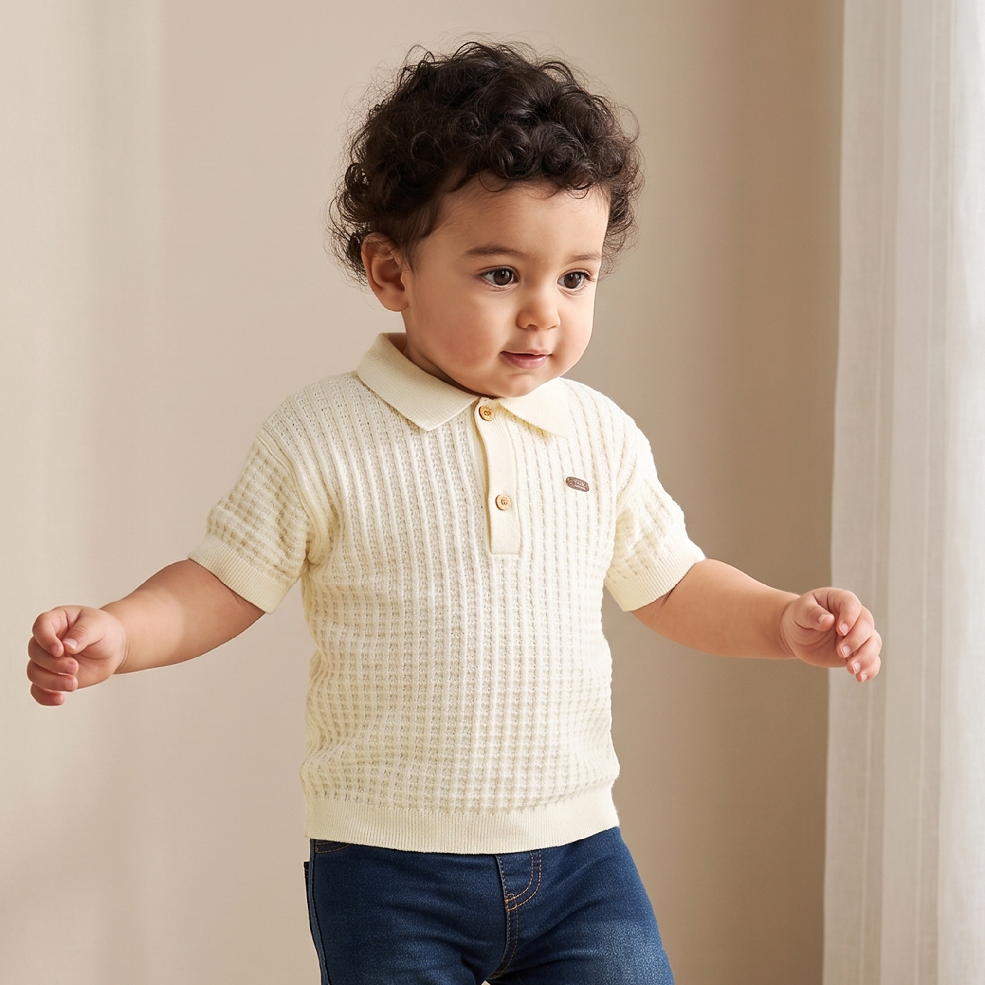Giggles Short Sleeves Polo T-shirt with Texture-baby-boys-clothing-shirts-image-1