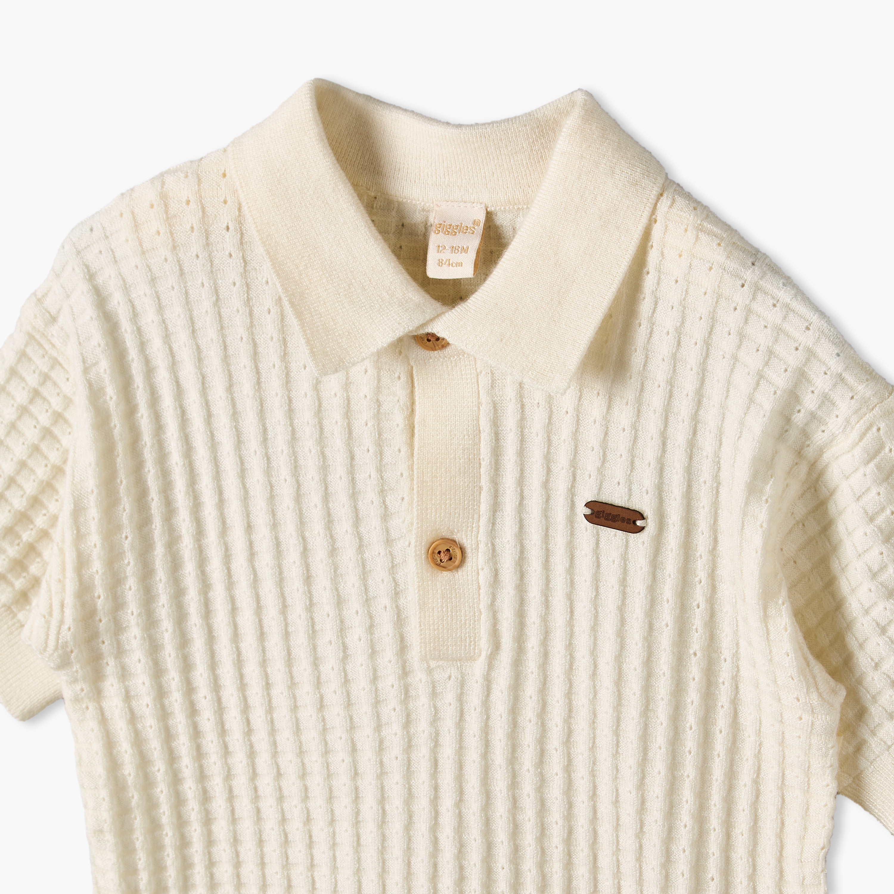 Giggles Short Sleeves Polo T-shirt with Texture-baby-boys-clothing-shirts-image-4