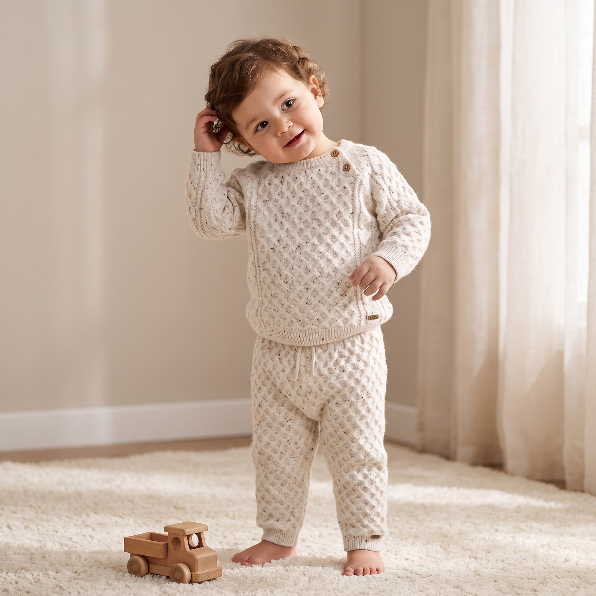 طقم كنزة وبنطلون رياضي بياقة ضيقة وأكمام طويلة وملمس محاك بارز من جيجلز-baby-boys-clothing-winterwear-setsandcoords-image-1