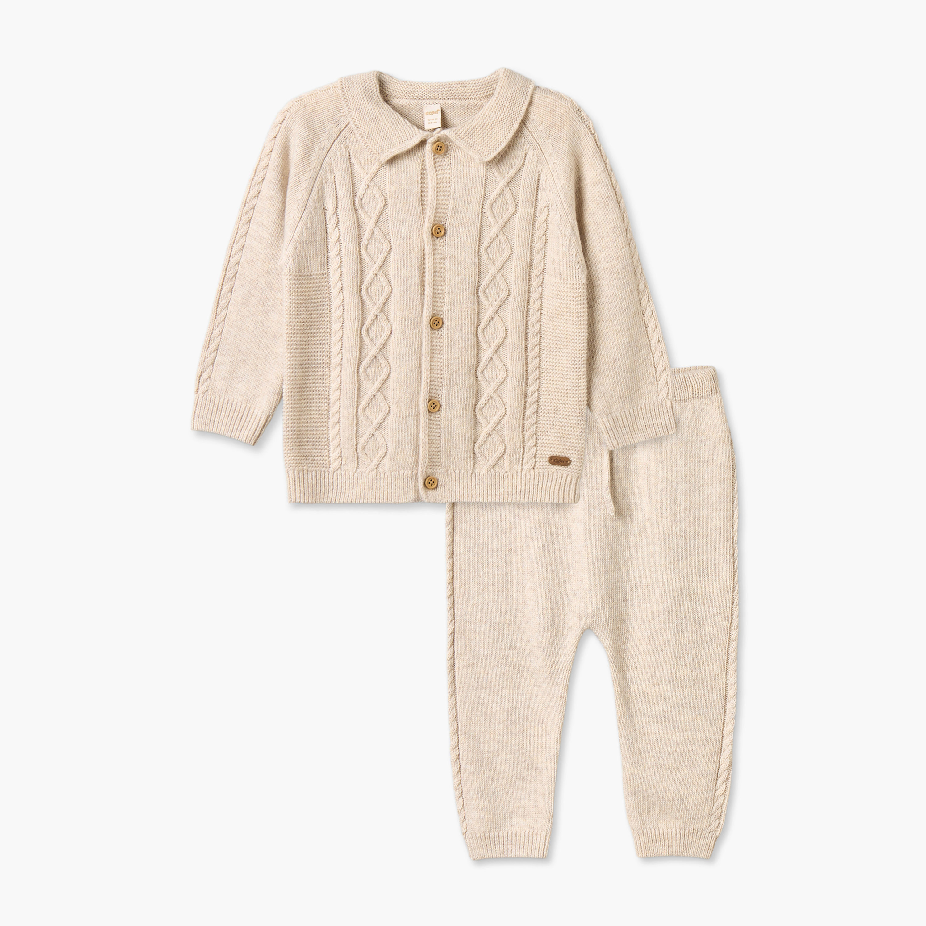 Giggles Collared Long Sleeves Cardigan and Jogger Set with Knitted Texture-baby-boys-clothing-winterwear-setsandcoords-image-2