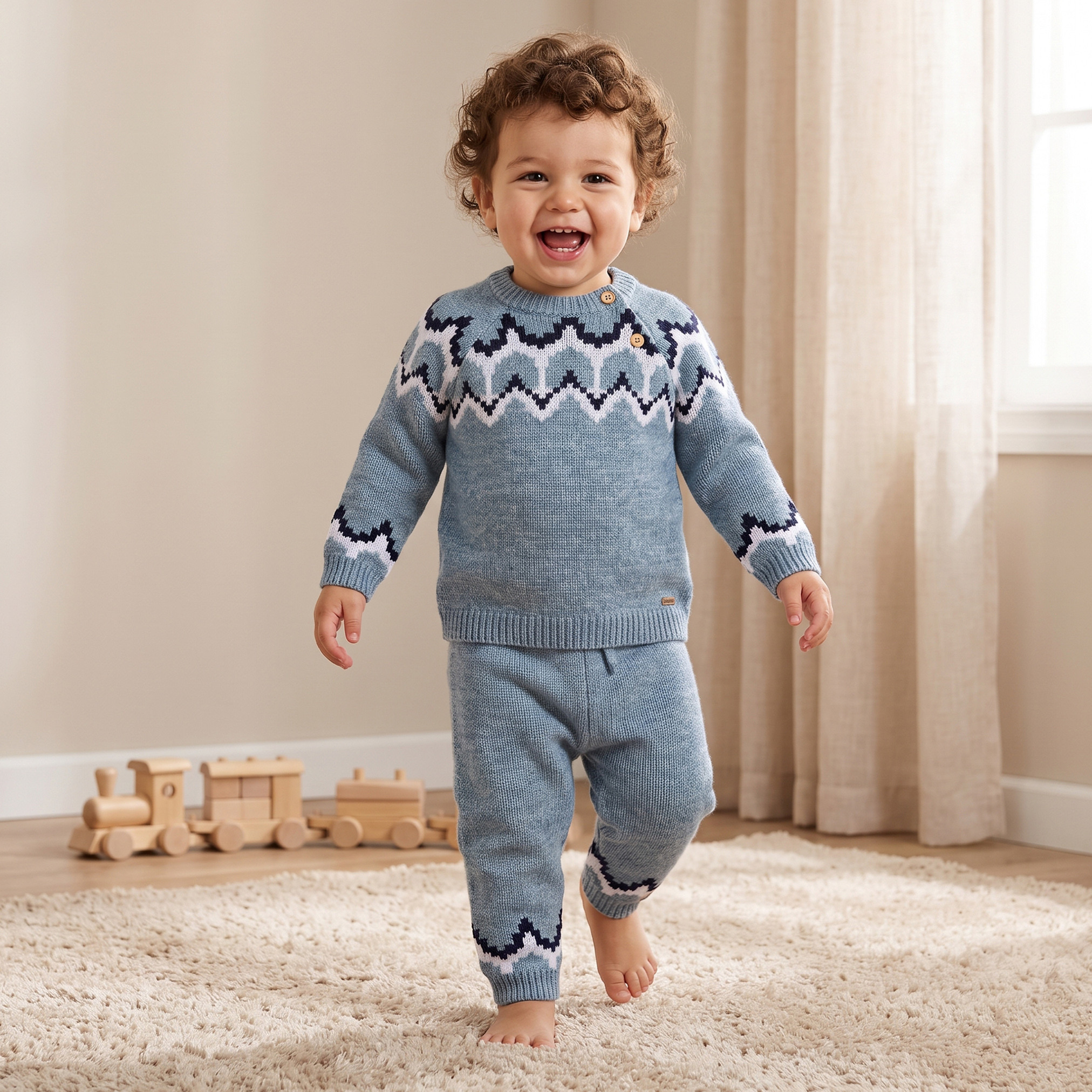 طقم كنزة بأكمام طويلة وبنطلون بتشطيب محبوك من جيجلز-baby-boys-clothing-setsandcoords-image-1