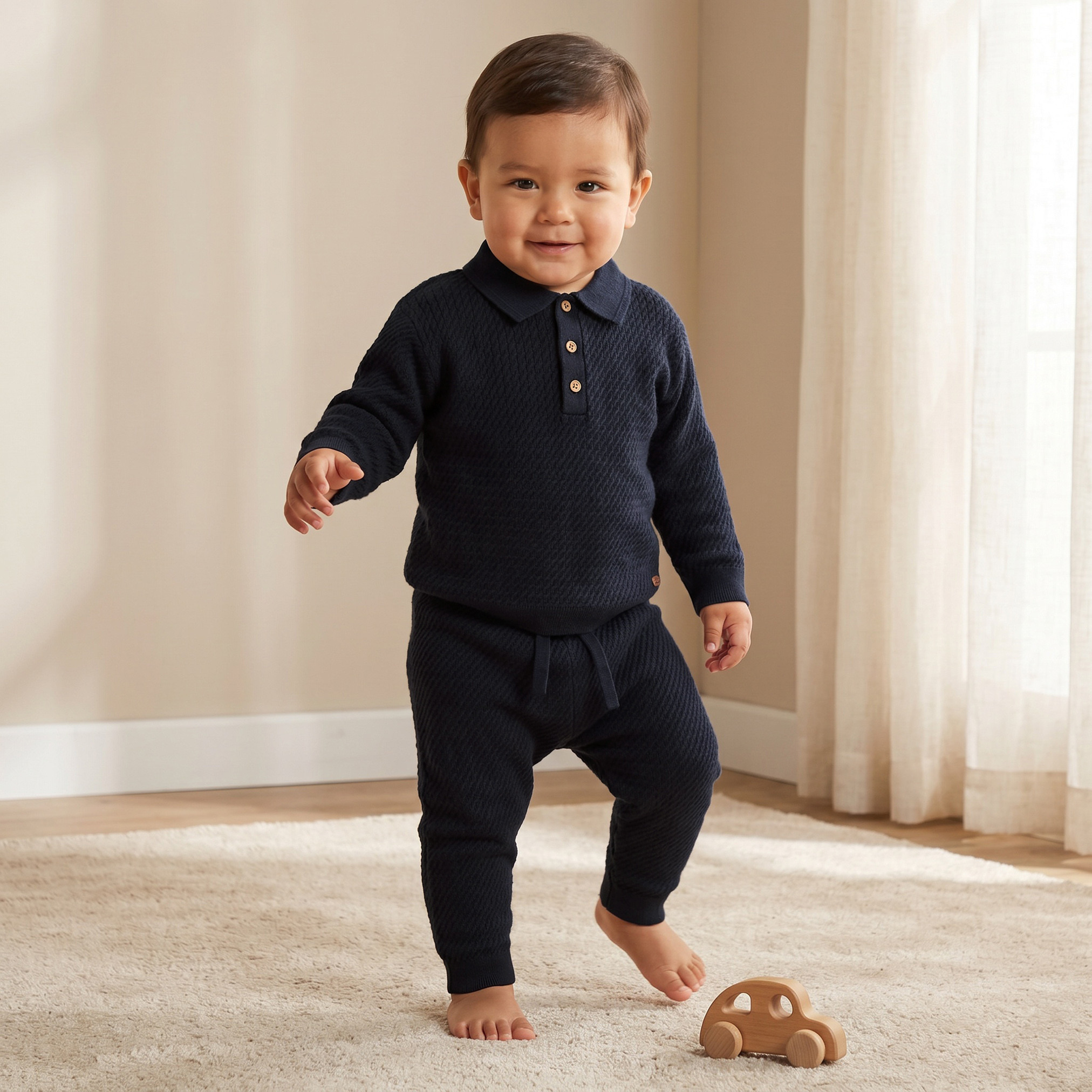 Giggles Collared Long Sleeves Pullover and Joggers Set with Knitted Texture-baby-boys-clothing-setsandcoords-image-1