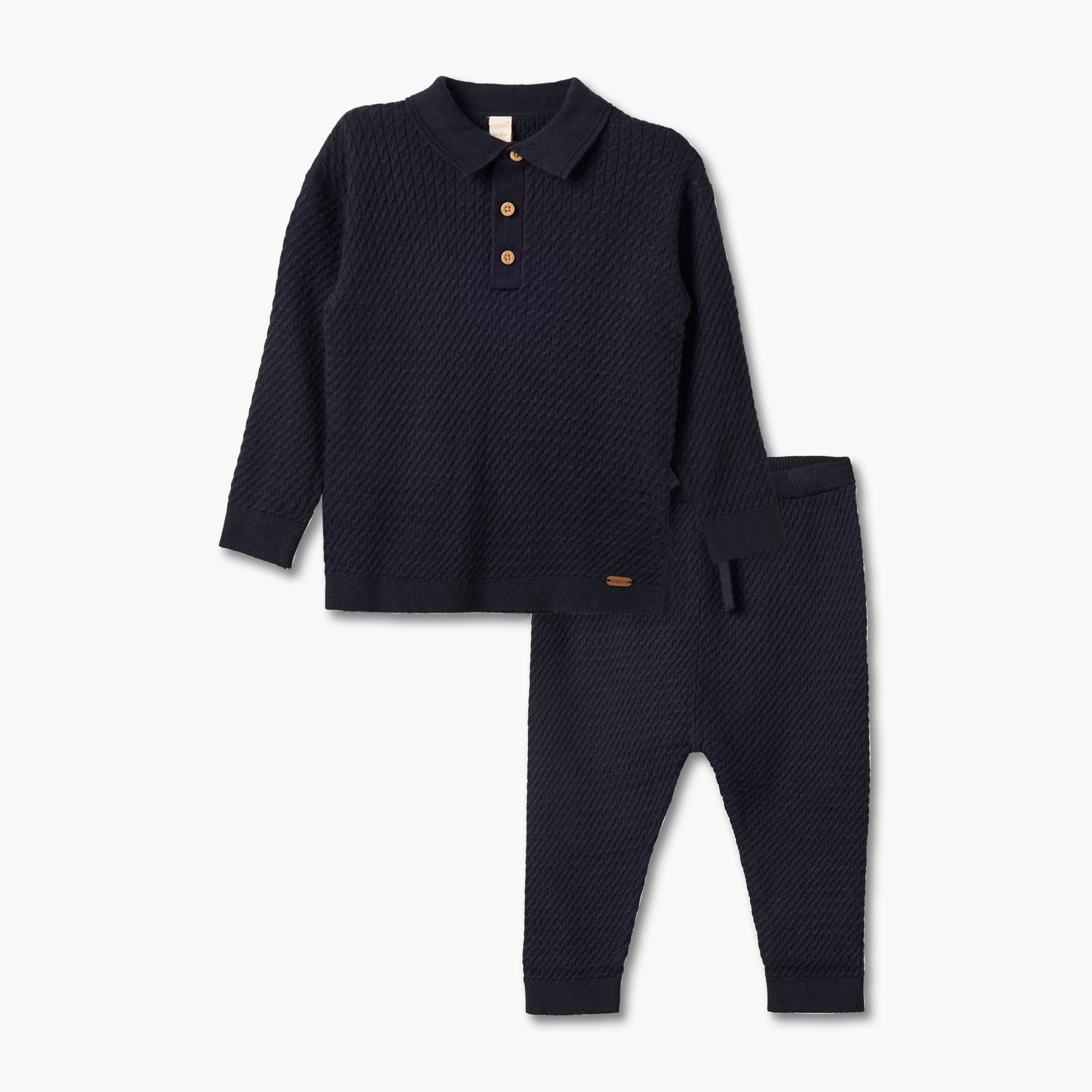 Giggles Collared Long Sleeves Pullover and Joggers Set with Knitted Texture-baby-boys-clothing-setsandcoords-image-2