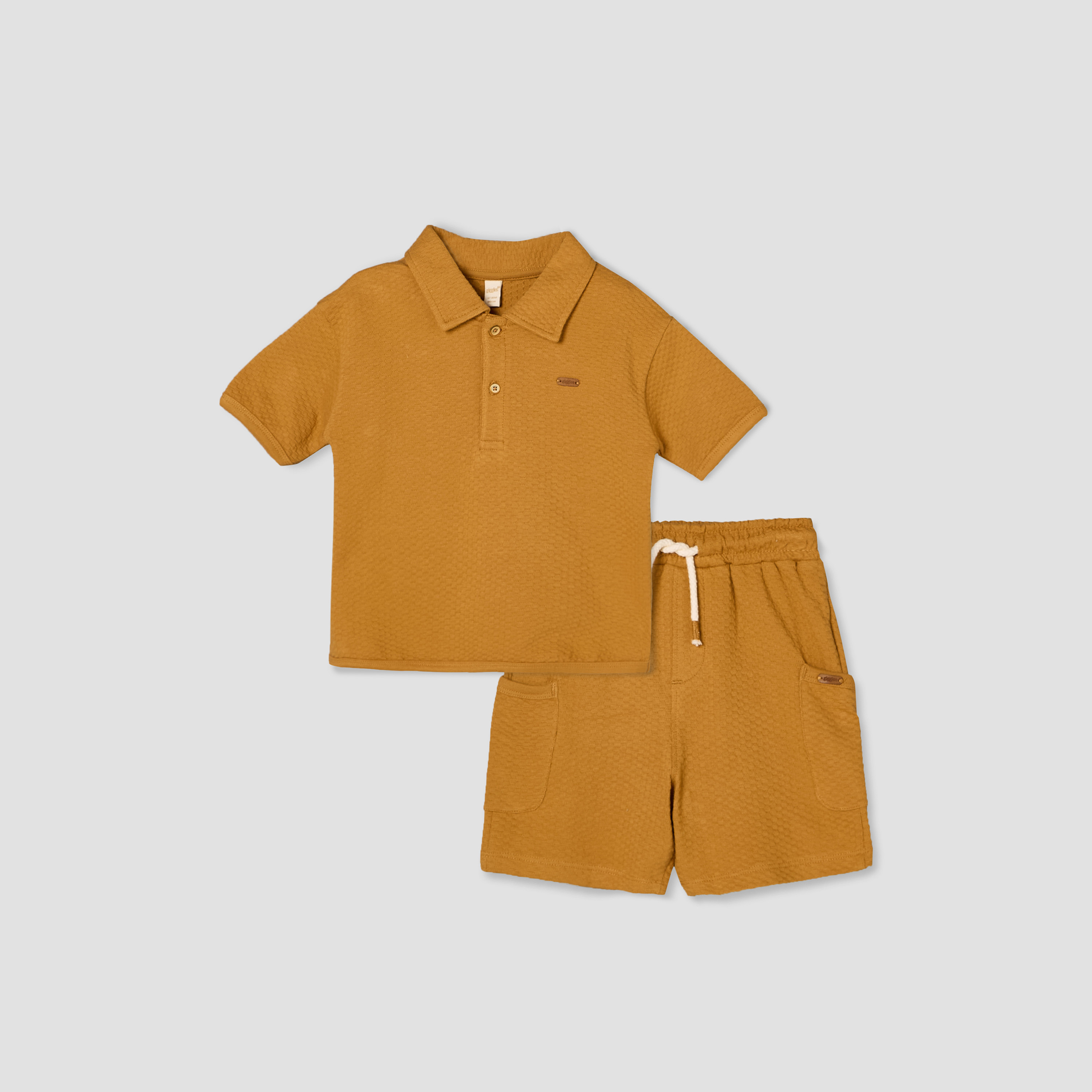 Giggles Collared Short Sleeves Polo T-shirt and Shorts Set with Textured Design-baby-boys-clothing-setsandcoords-image-2