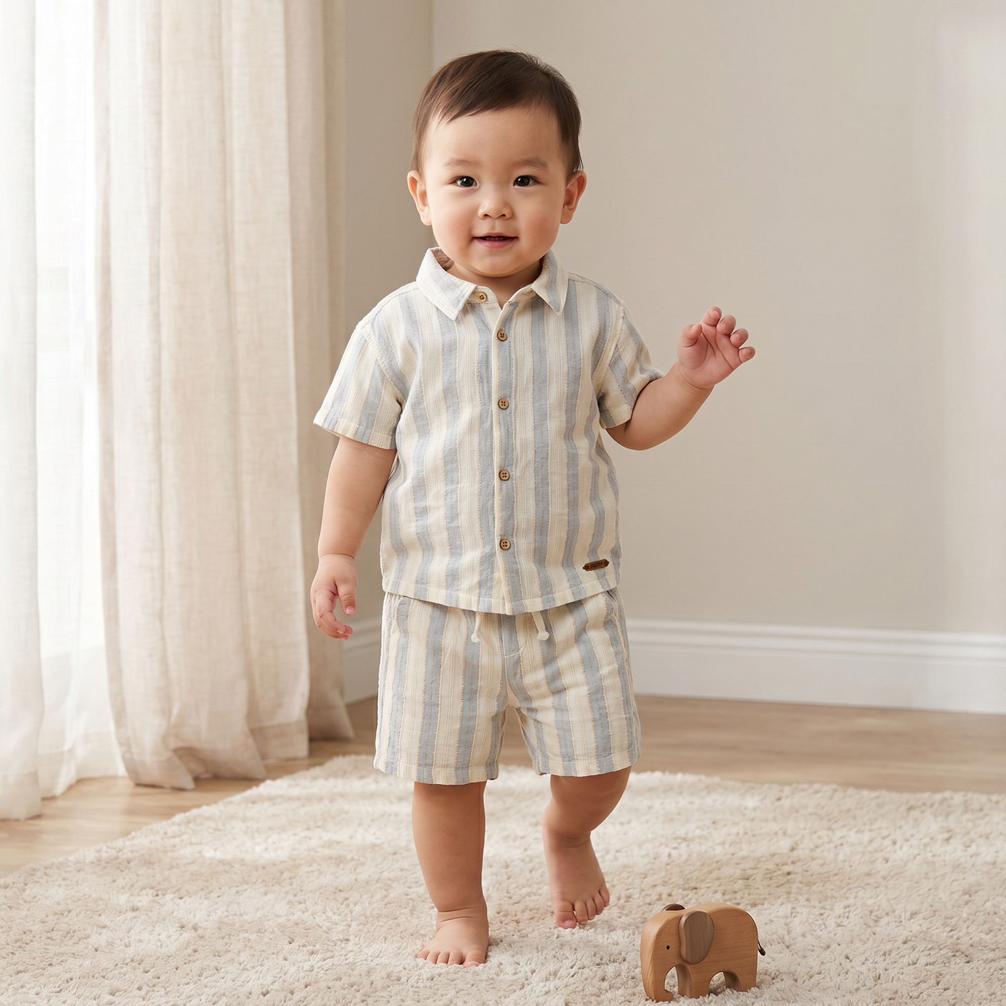 Giggles Collared Short Sleeves Shirt and Shorts Set with Stripes-baby-boys-clothing-setsandcoords-image-1
