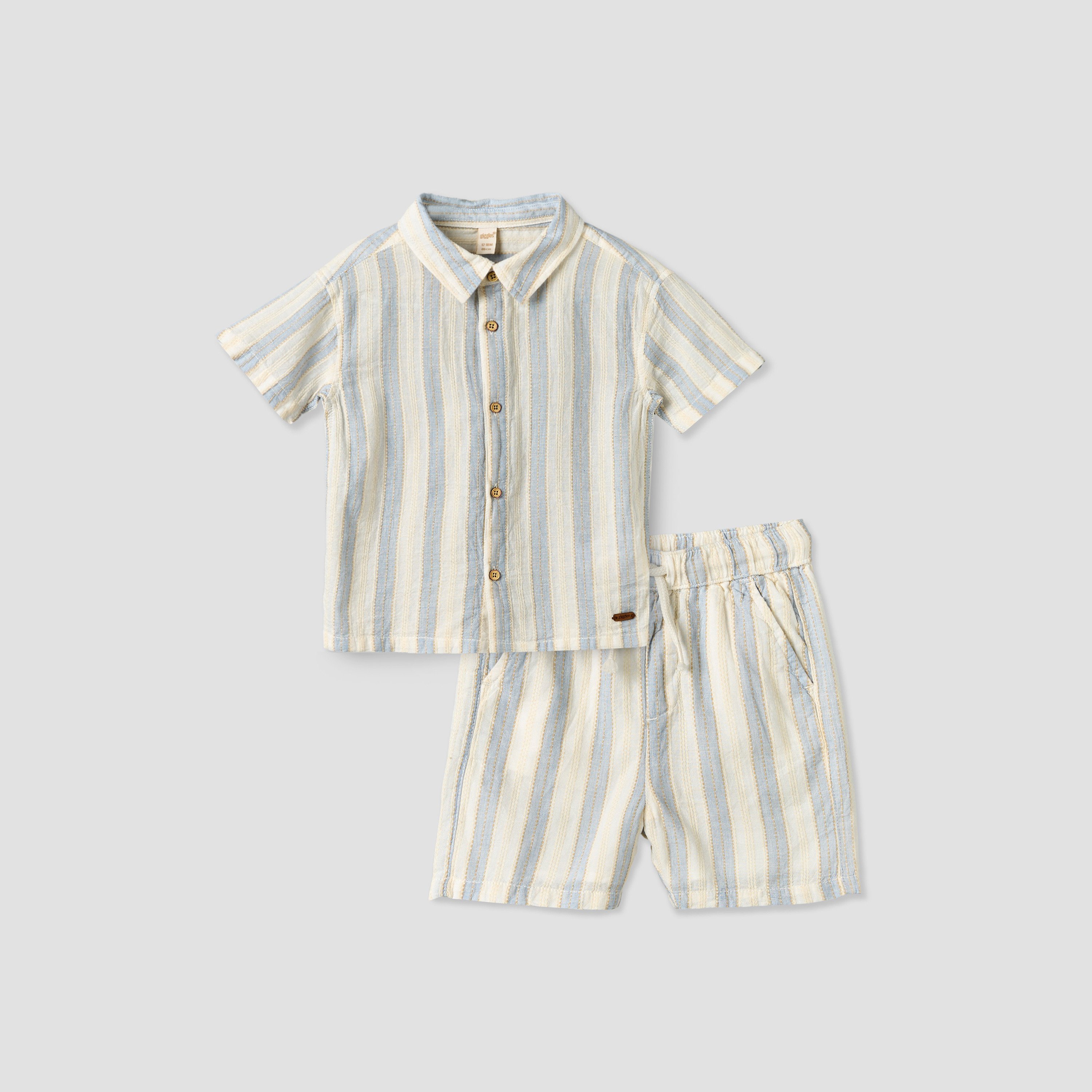 Giggles Collared Short Sleeves Shirt and Shorts Set with Stripes-baby-boys-clothing-setsandcoords-image-2