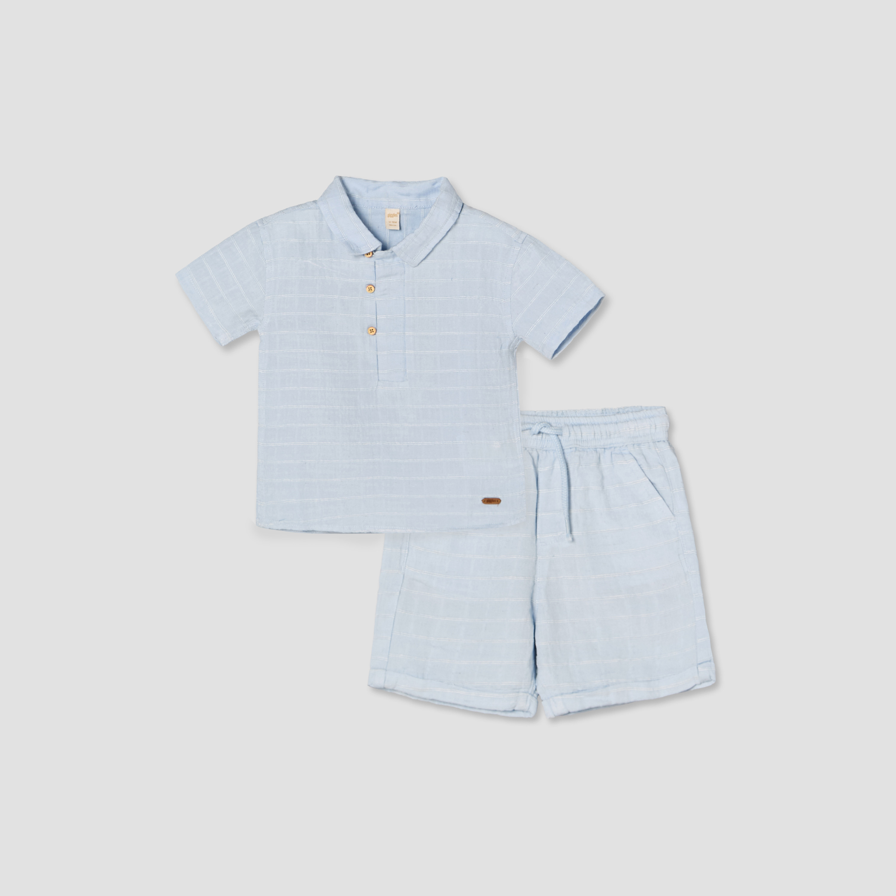 Giggles Collared Short Sleeves T-shirt and Shorts Set with Striped Design-baby-boys-clothing-setsandcoords-image-2